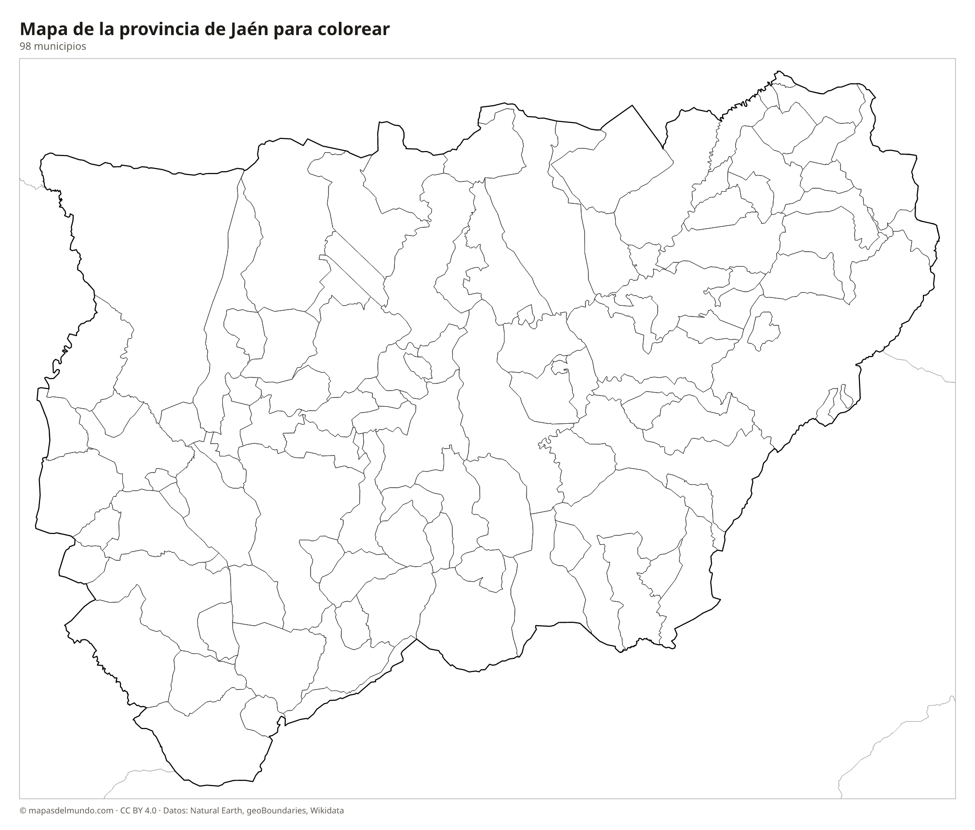 Mapa de la provincia de Jaén para colorear