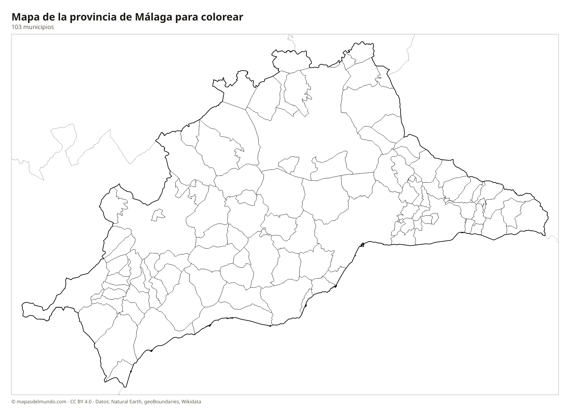 Mapa de la provincia de Málaga para colorear