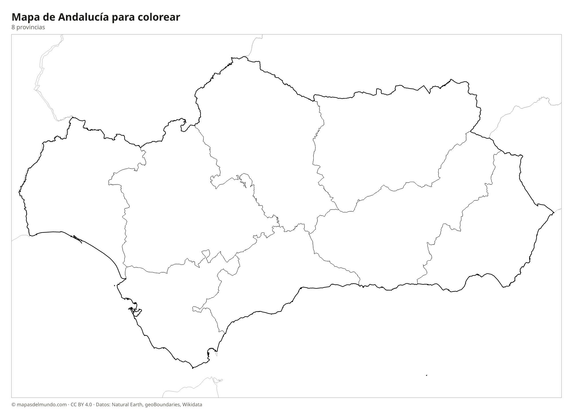 Mapa de Andalucía para colorear