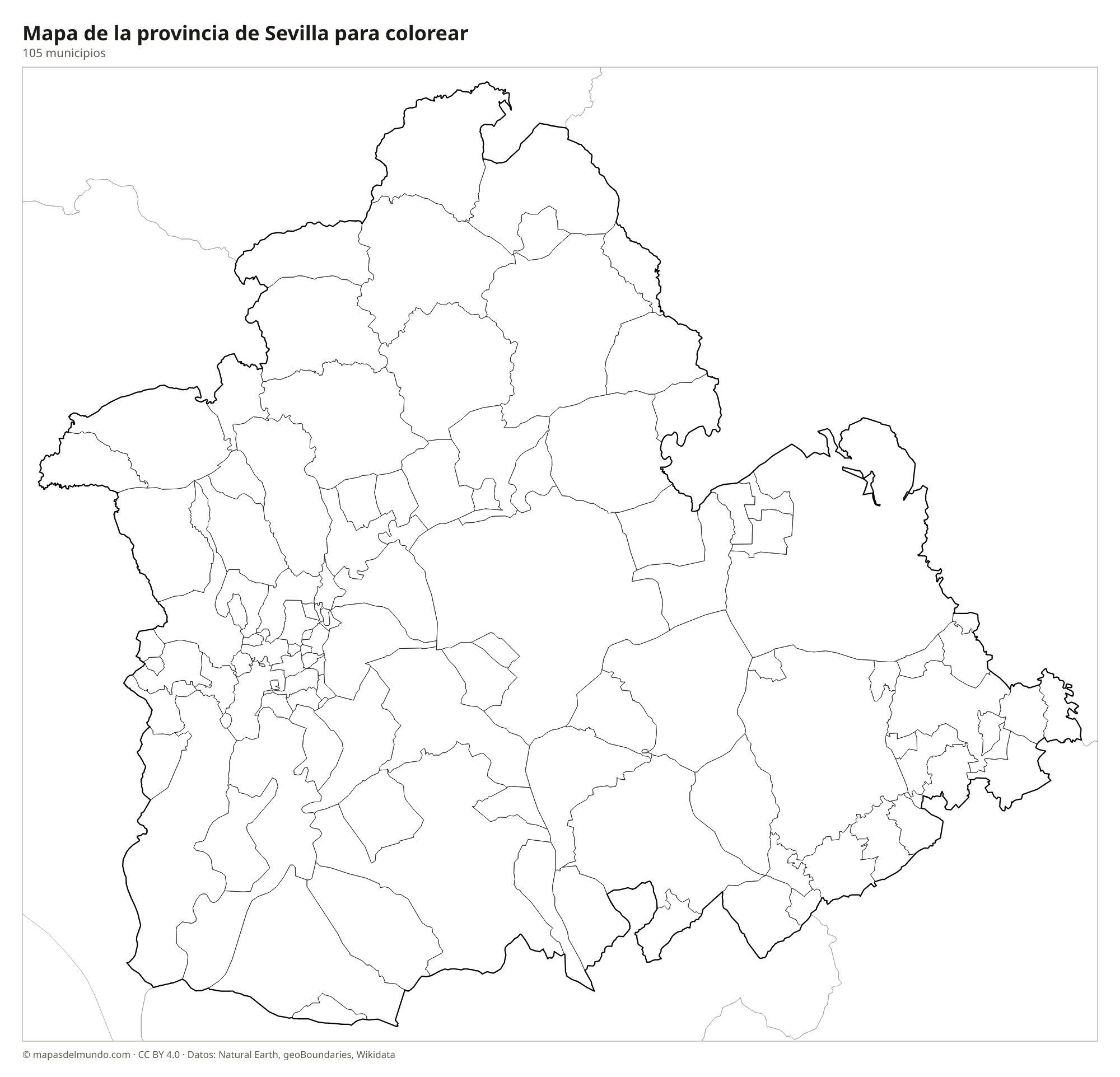Mapa de la provincia de Sevilla para colorear