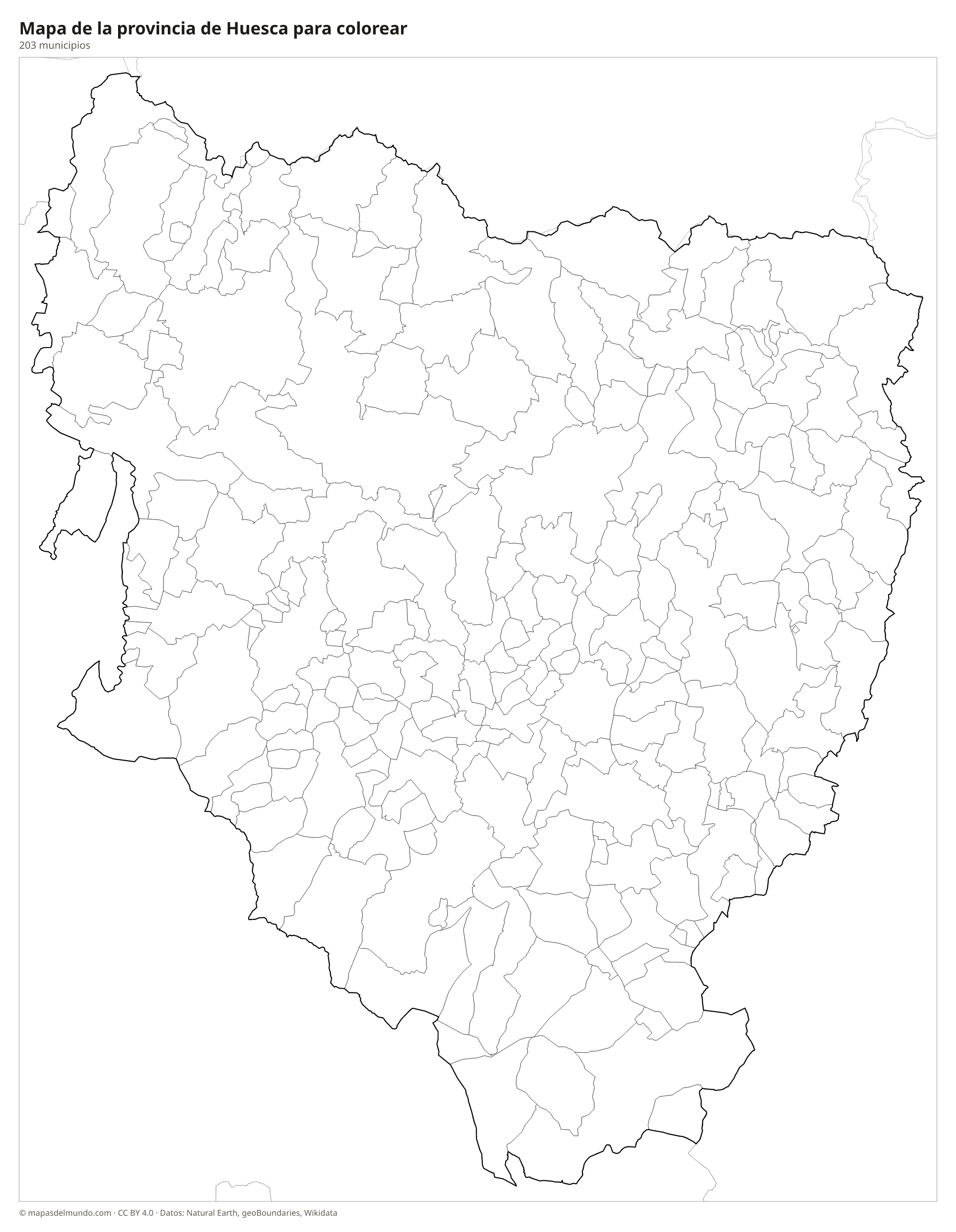 Mapa de la provincia de Huesca para colorear