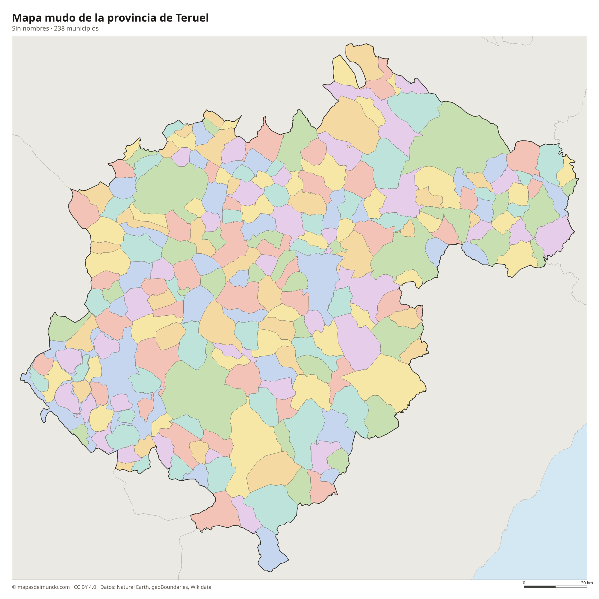 Mapa mudo de la provincia de Teruel
