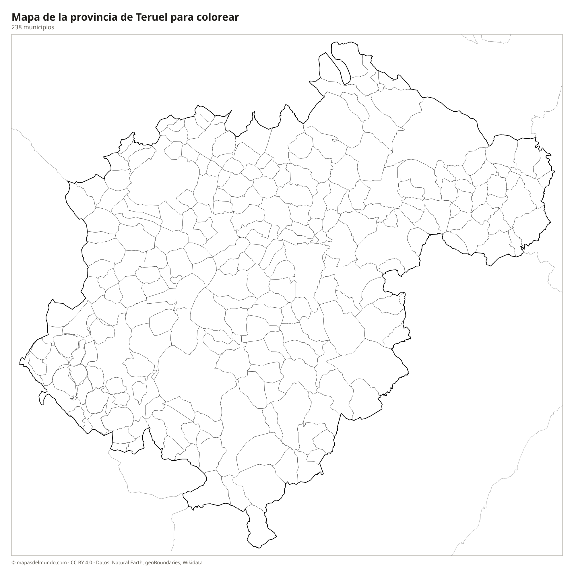 Mapa de la provincia de Teruel para colorear