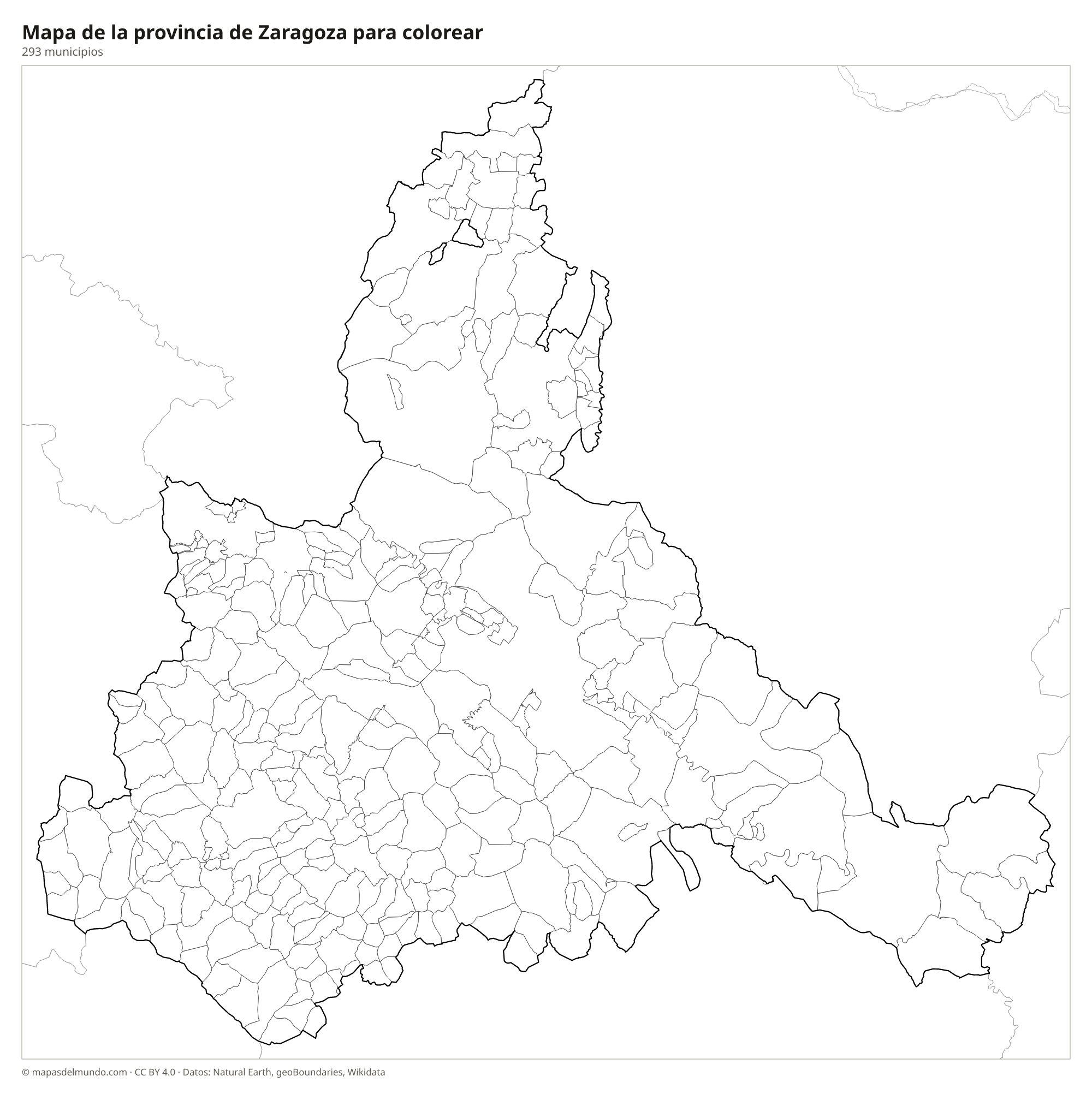 Mapa de la provincia de Zaragoza para colorear