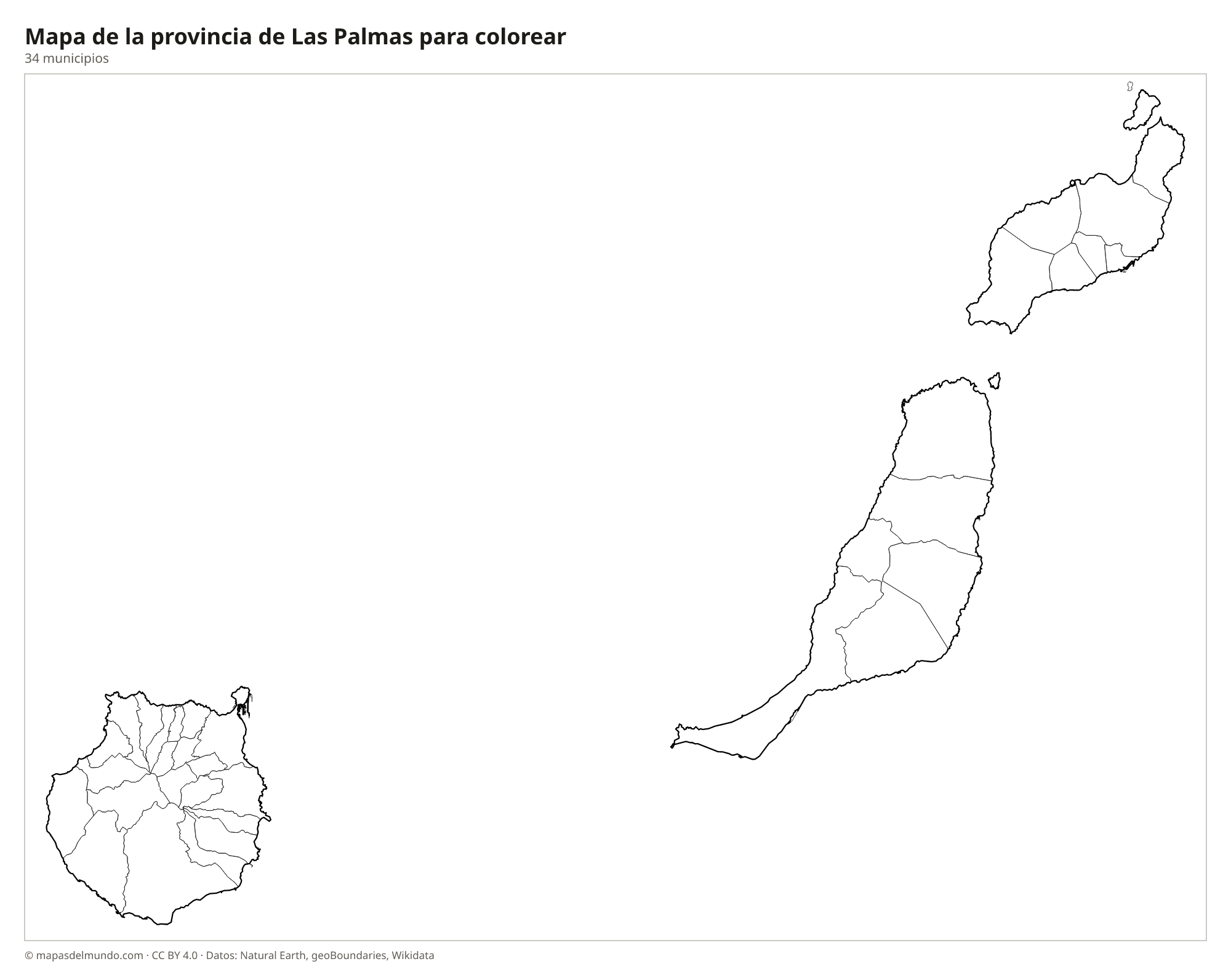 Mapa de la provincia de Las Palmas para colorear