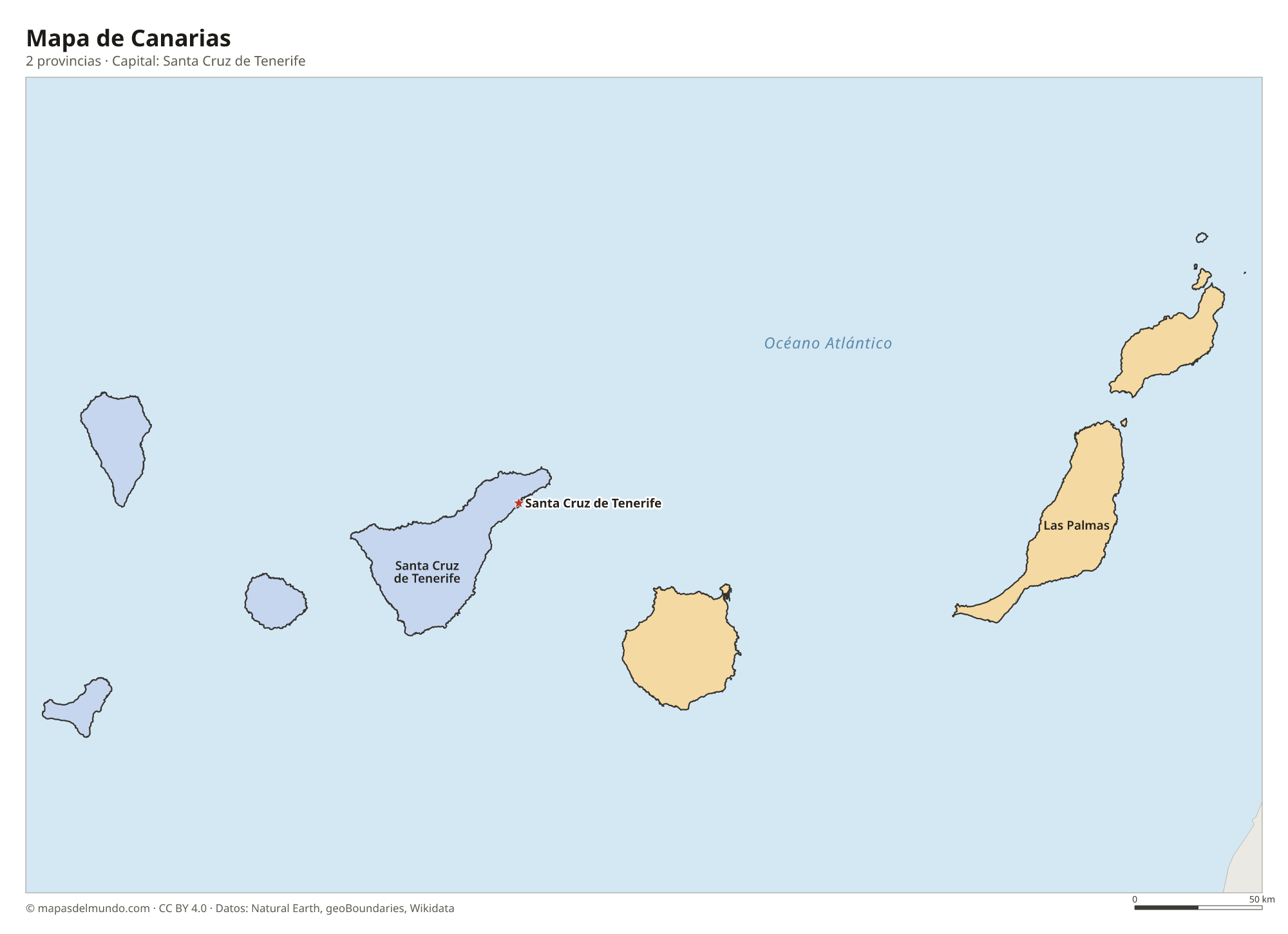 Mapa de Canarias con sus 2 provincias