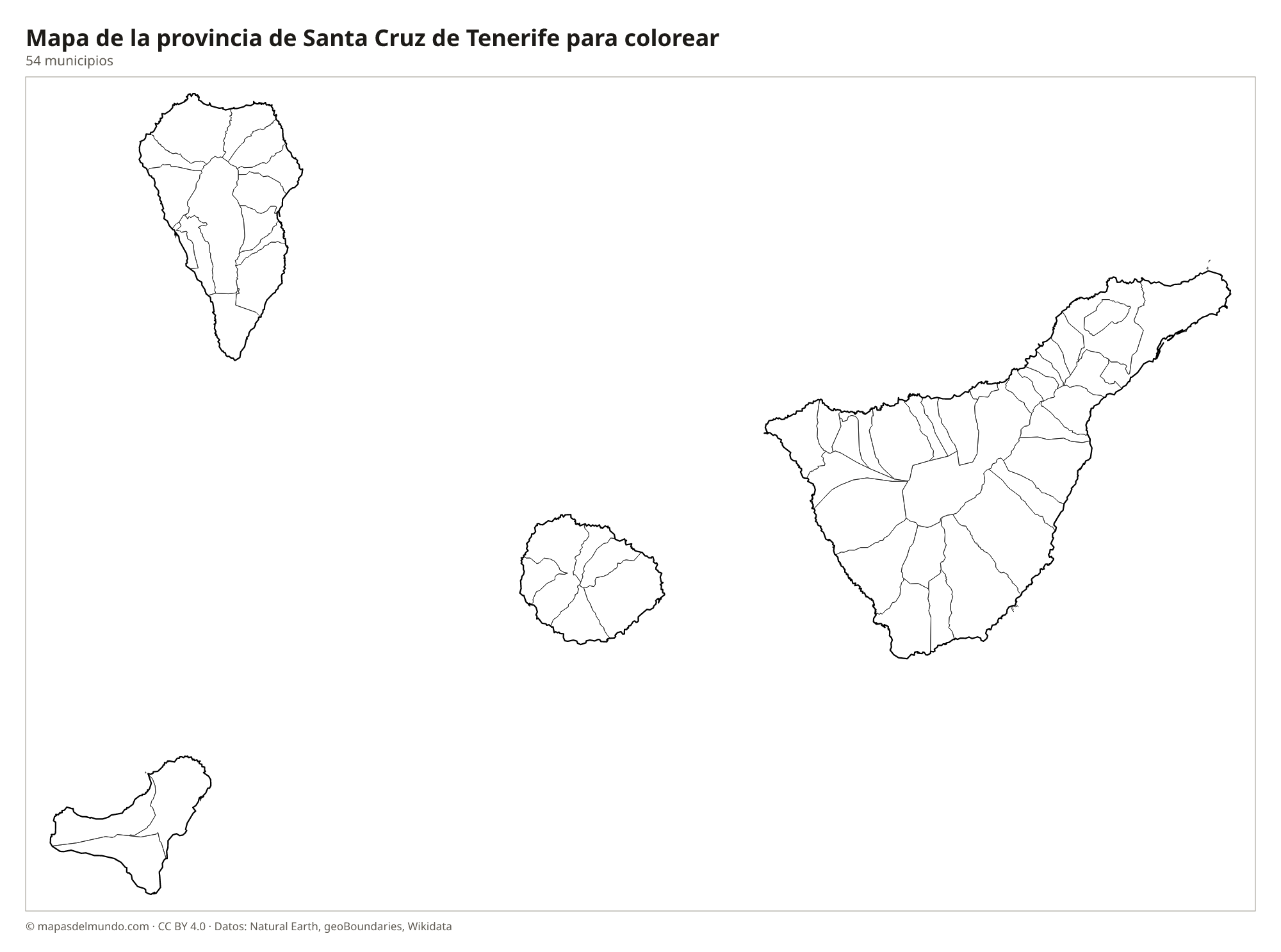 Mapa de la provincia de Santa Cruz de Tenerife para colorear
