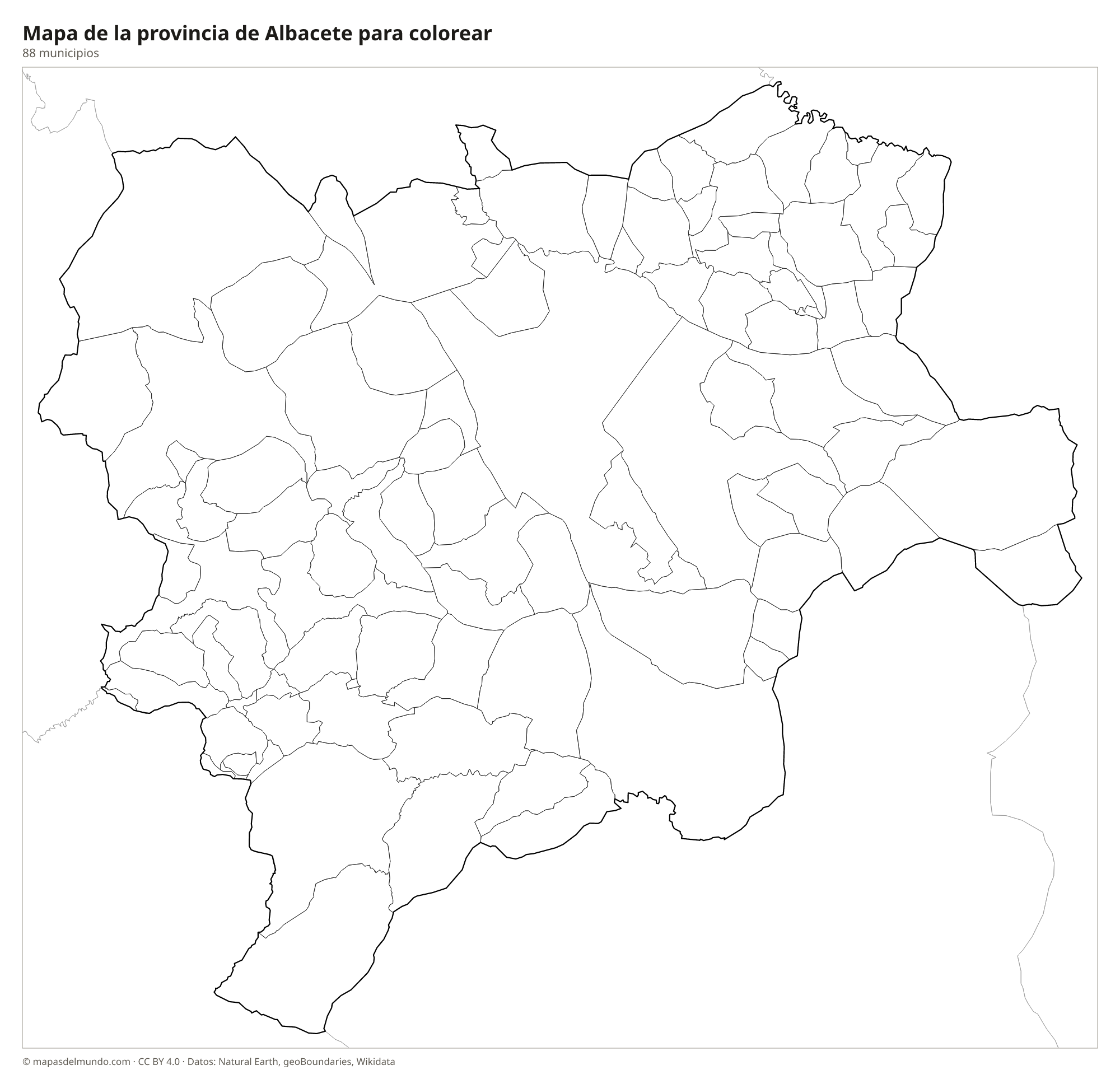 Mapa de la provincia de Albacete para colorear