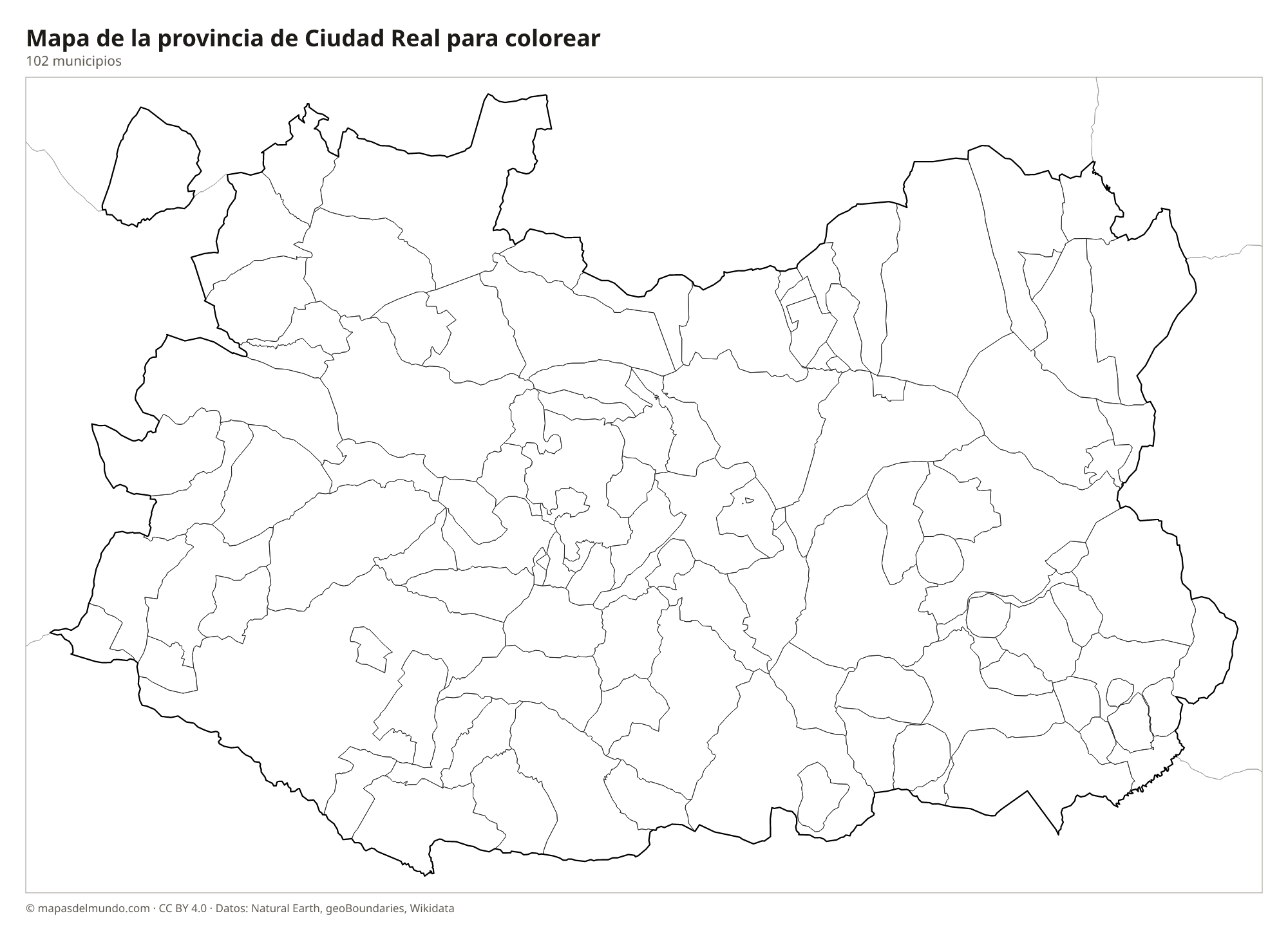 Mapa de la provincia de Ciudad Real para colorear