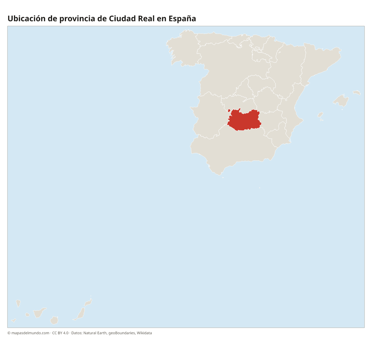 Ubicación de la provincia de Ciudad Real en el mapa de España
