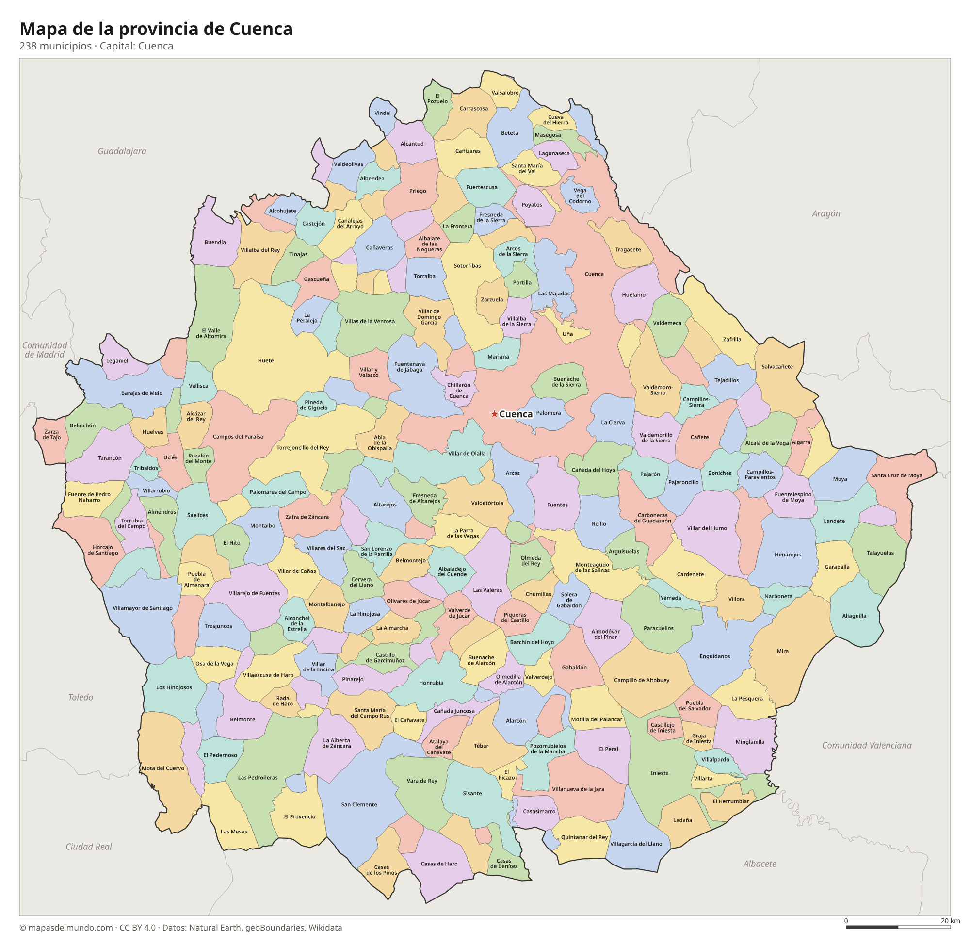 Mapa de la provincia de Cuenca con sus 238 municipios