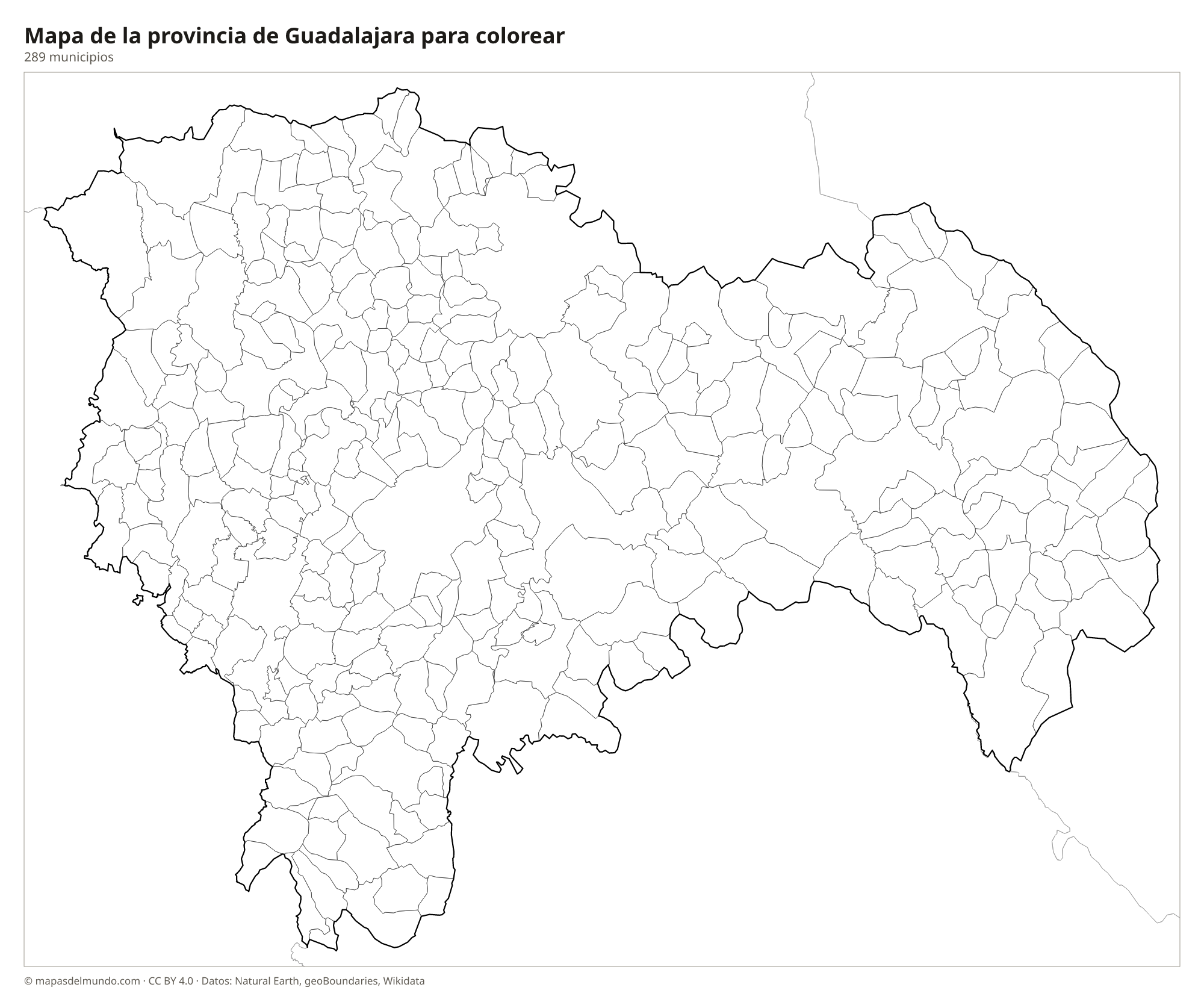 Mapa de la provincia de Guadalajara para colorear