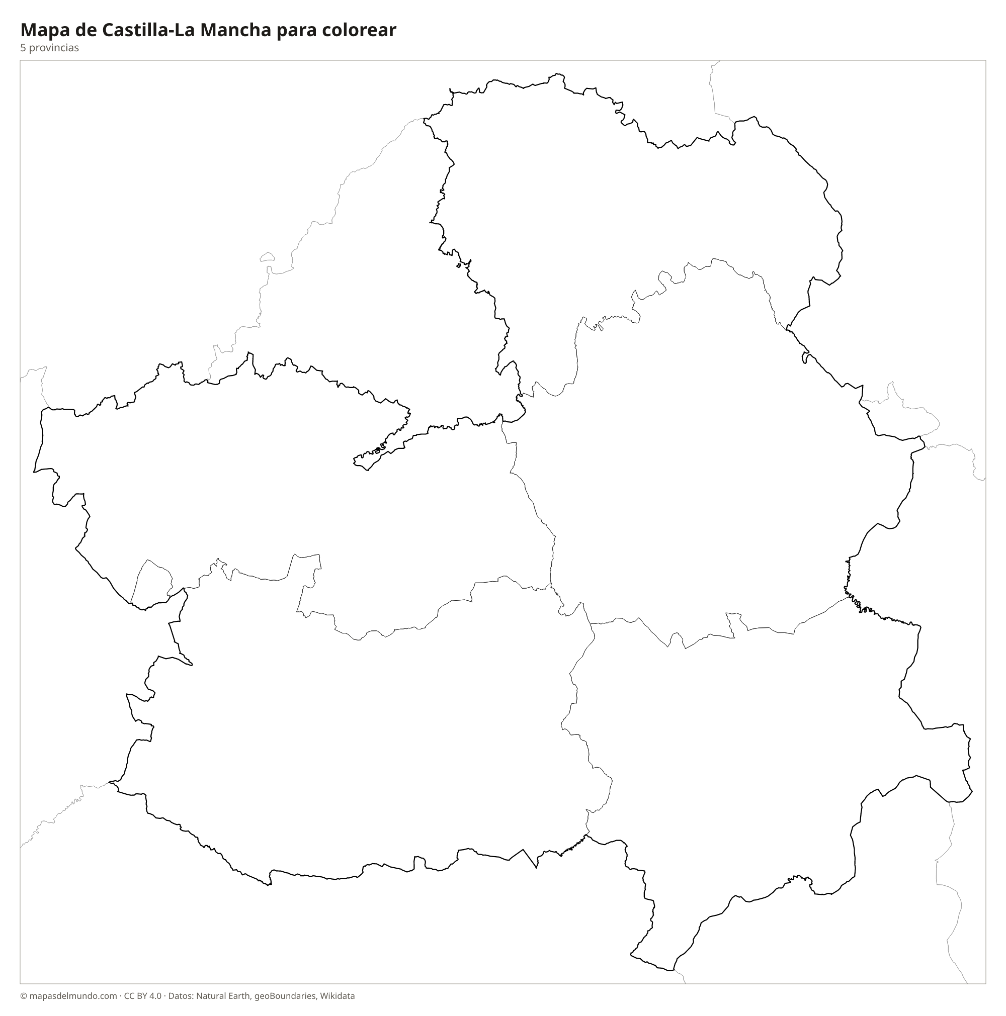 Mapa de Castilla-La Mancha para colorear