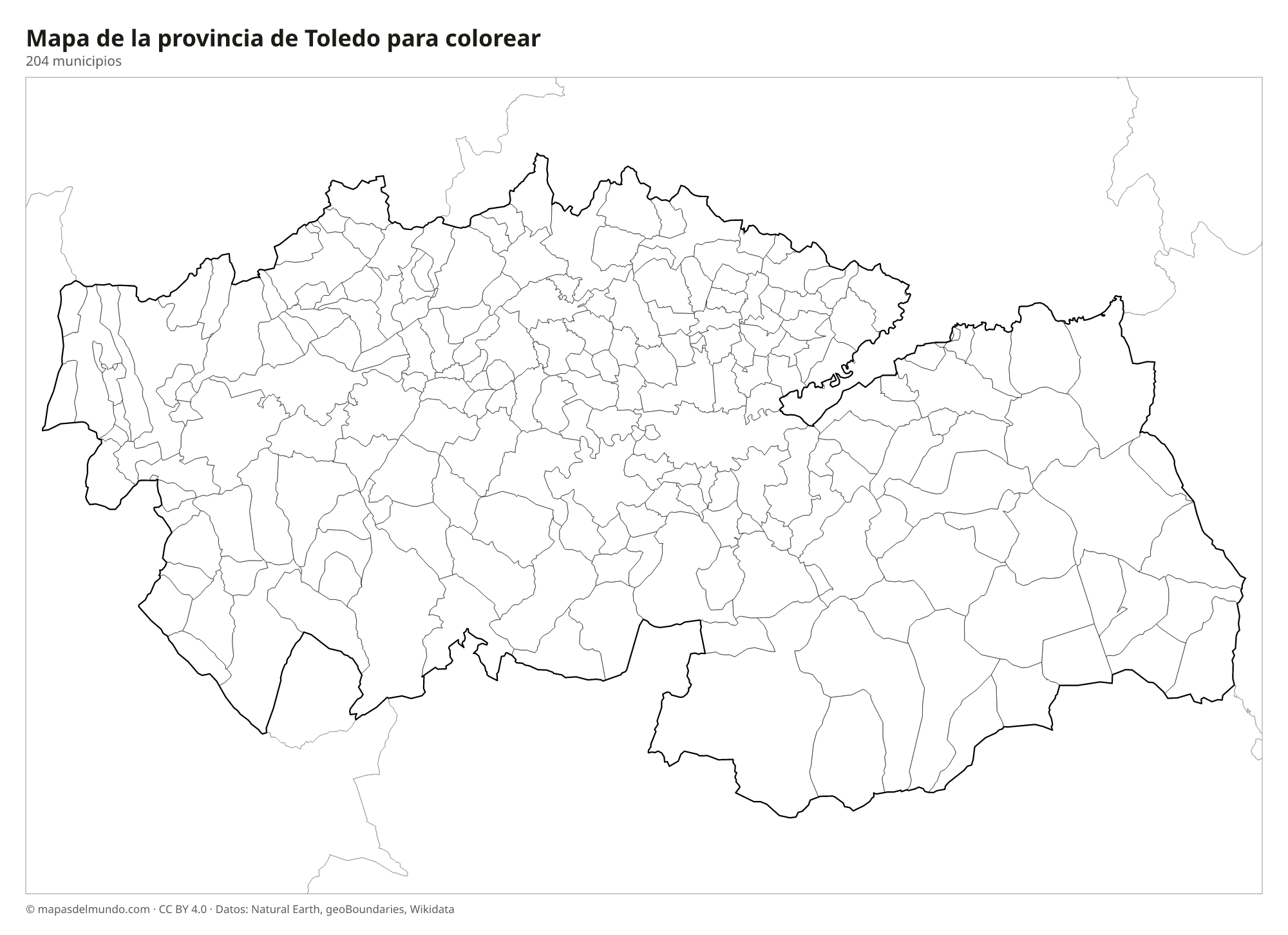 Mapa de la provincia de Toledo para colorear