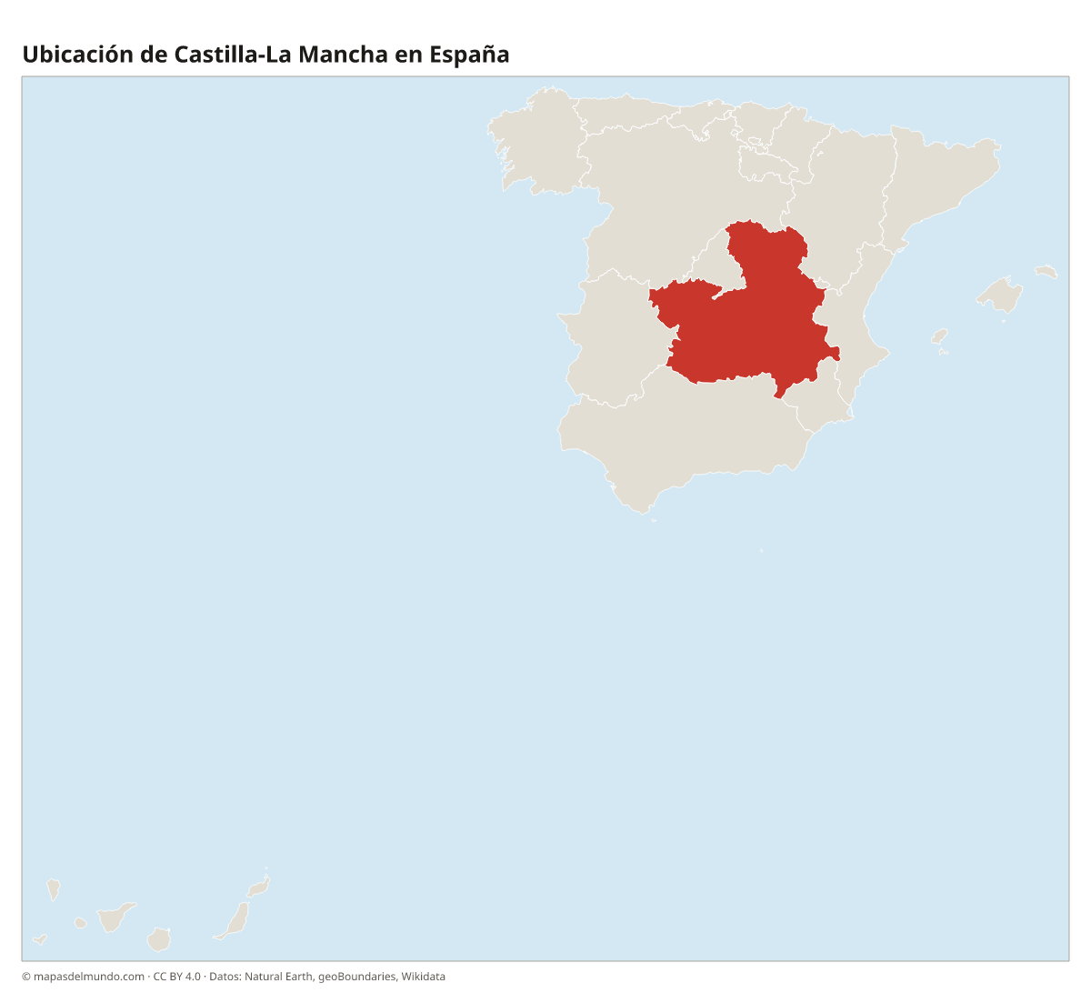 Ubicación de Castilla-La Mancha en el mapa de España