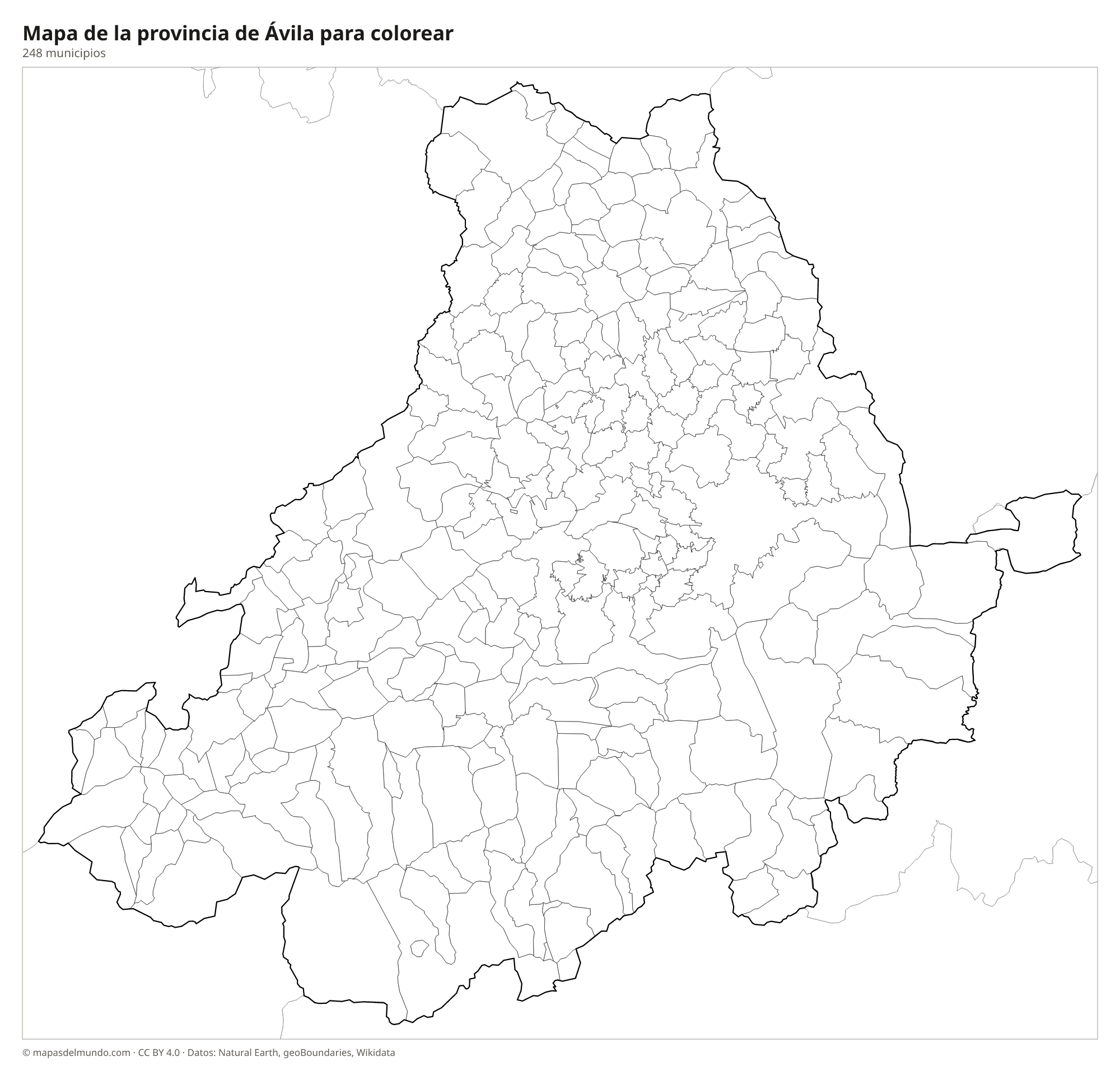 Mapa de la provincia de Ávila para colorear