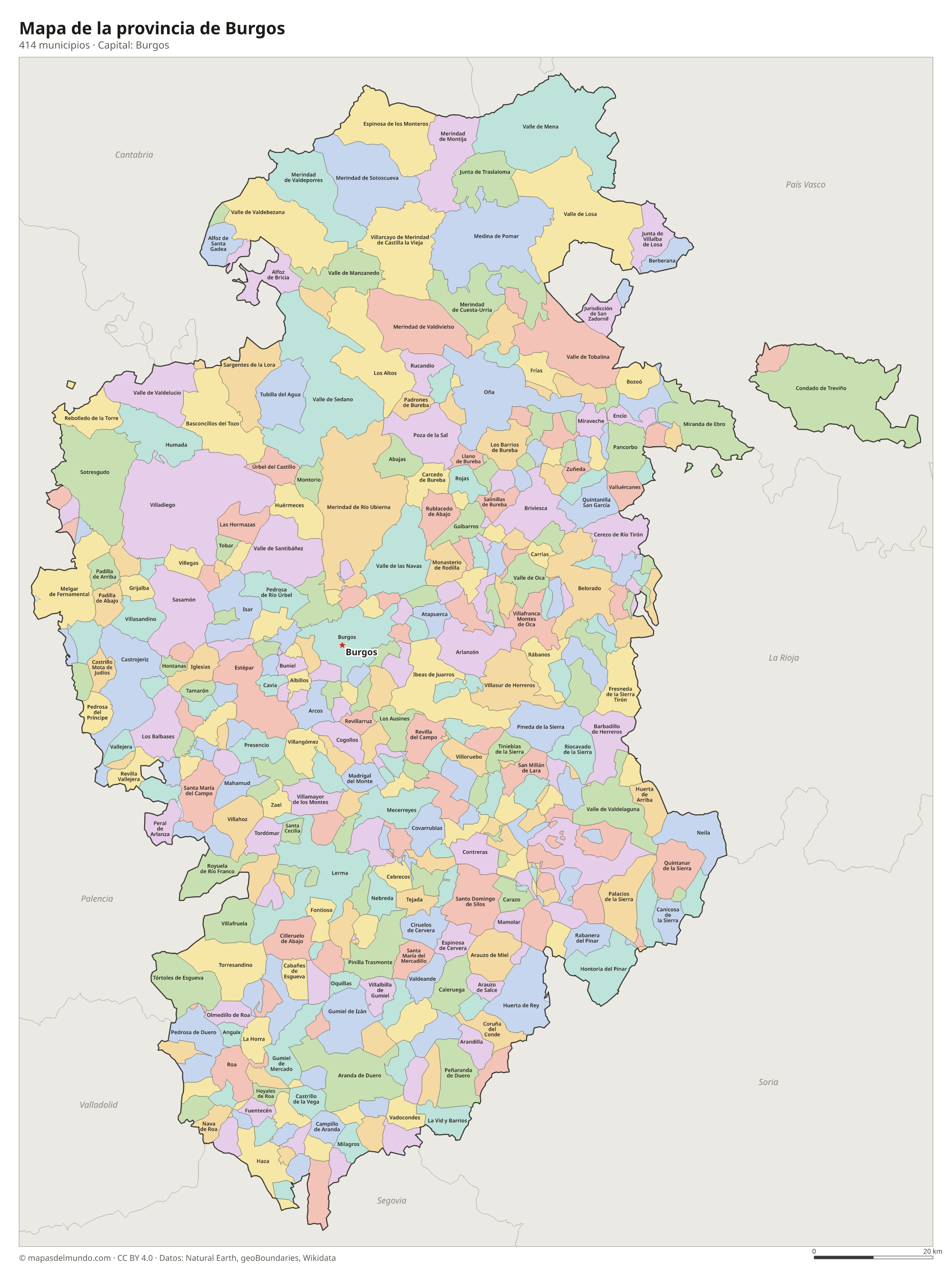 Mapa de la provincia de Burgos con sus 414 municipios