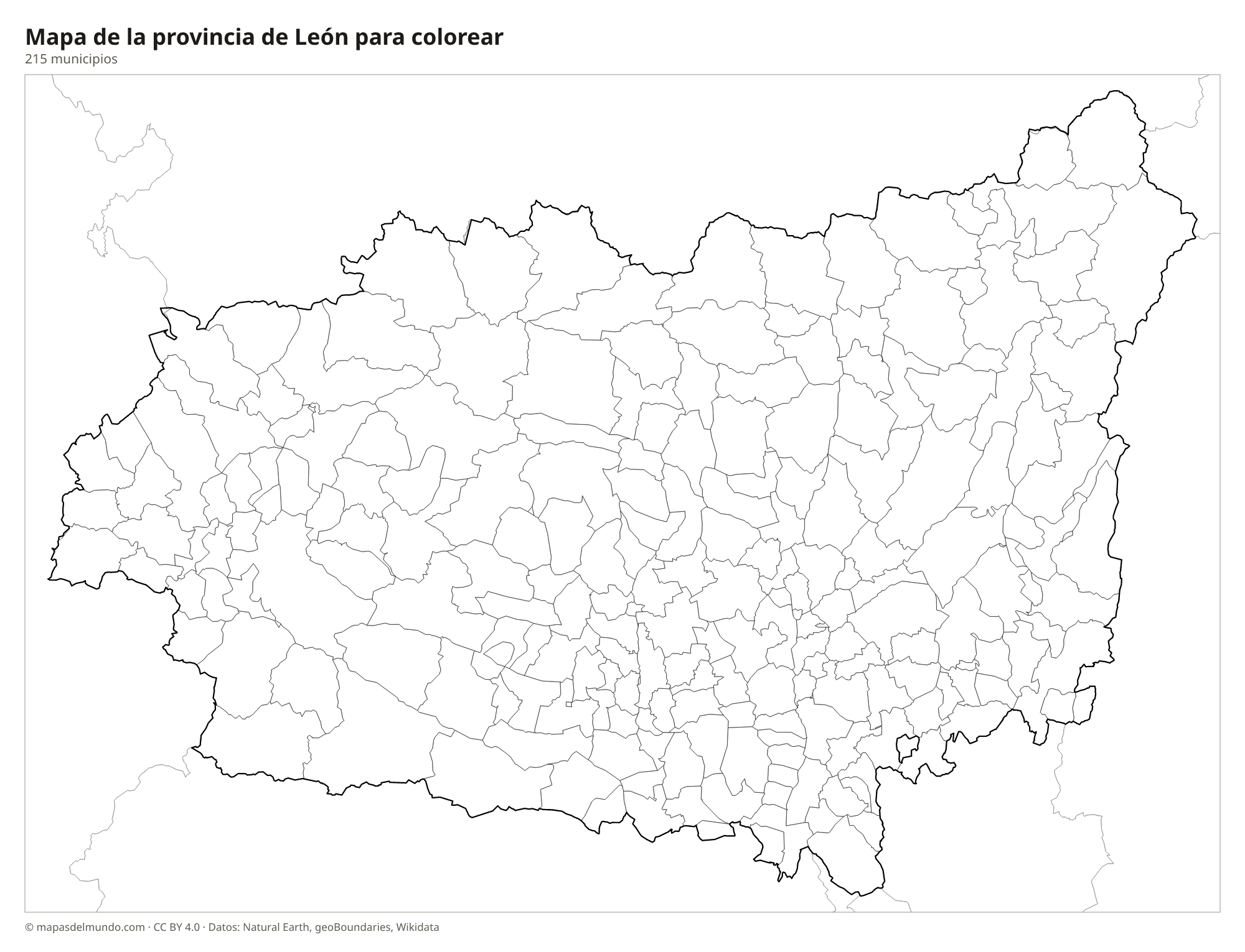 Mapa de la provincia de León para colorear