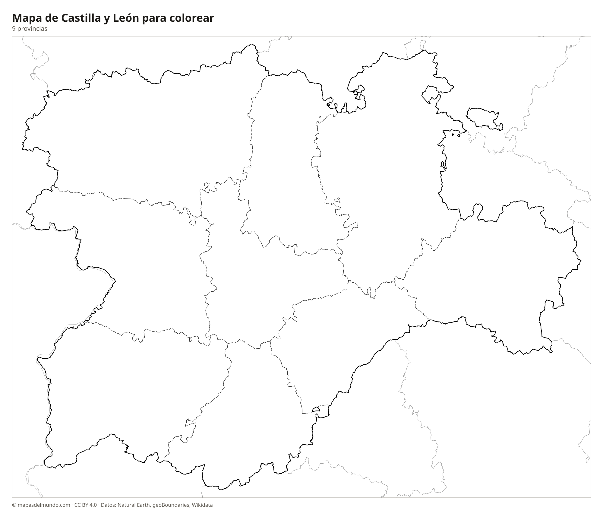 Mapa de Castilla y León para colorear