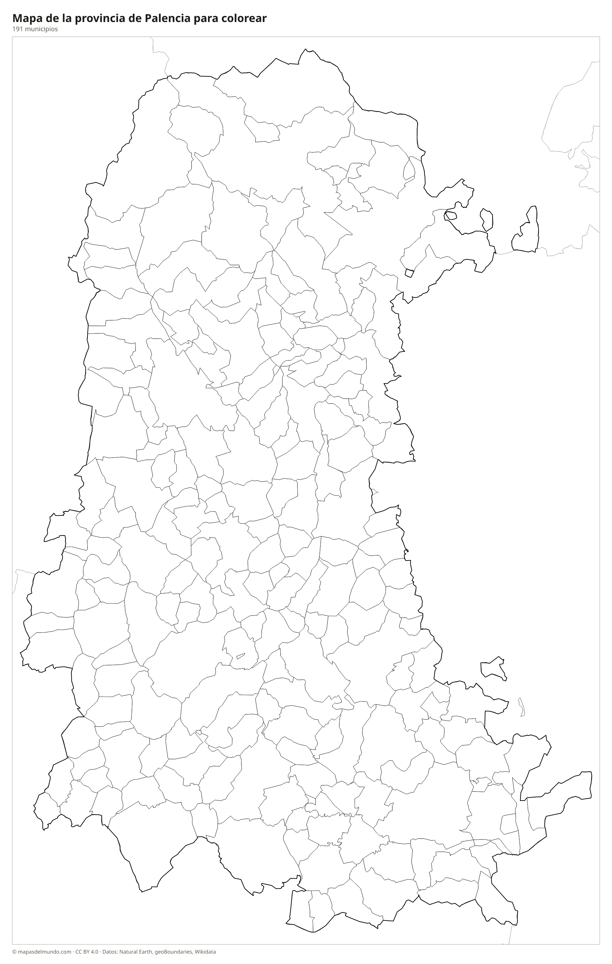 Mapa de la provincia de Palencia para colorear