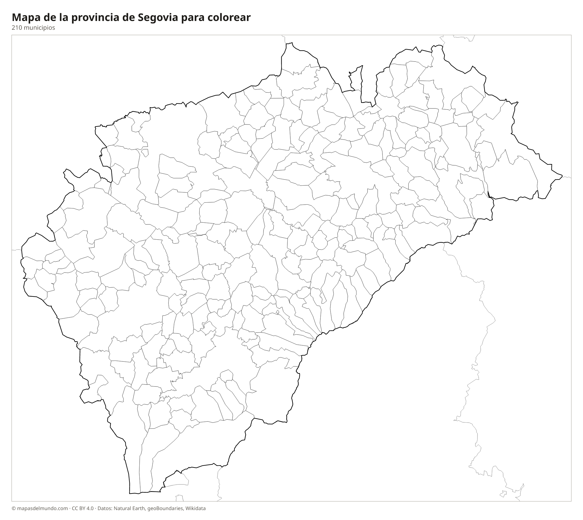Mapa de la provincia de Segovia para colorear