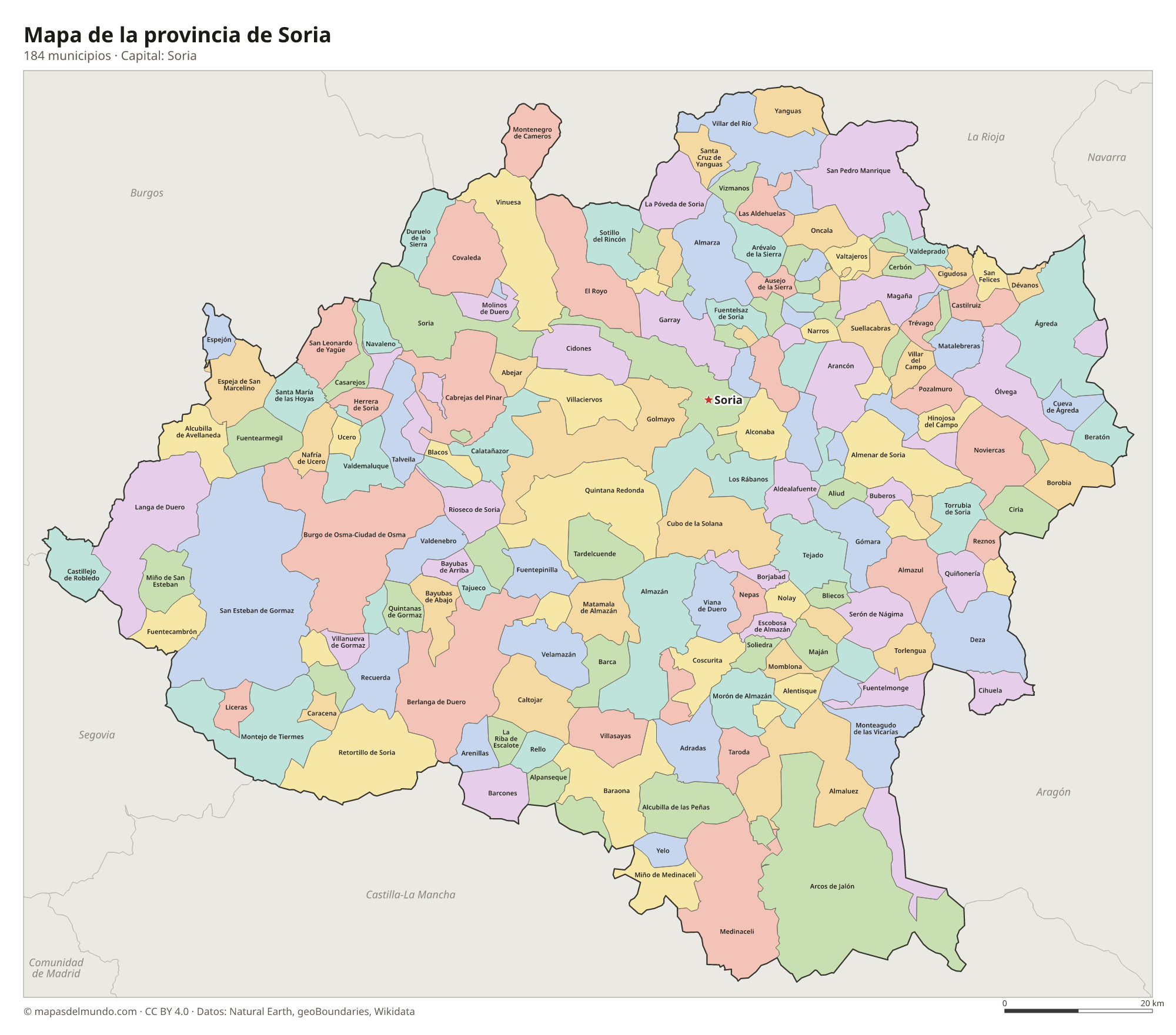 Mapa de la provincia de Soria con sus 184 municipios