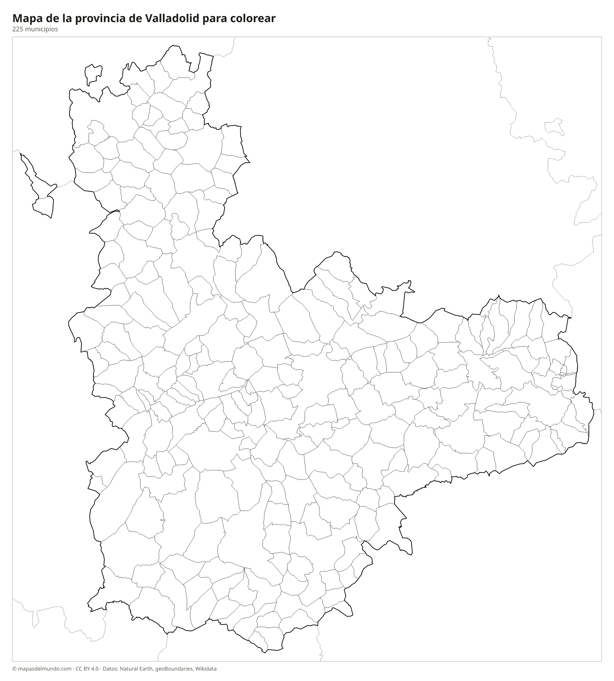 Mapa de la provincia de Valladolid para colorear