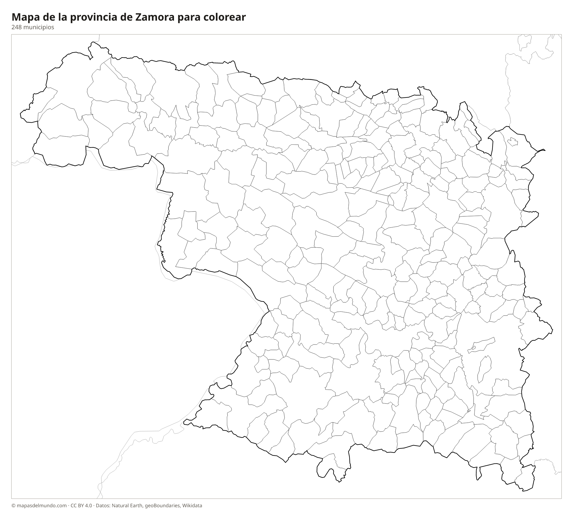 Mapa de la provincia de Zamora para colorear