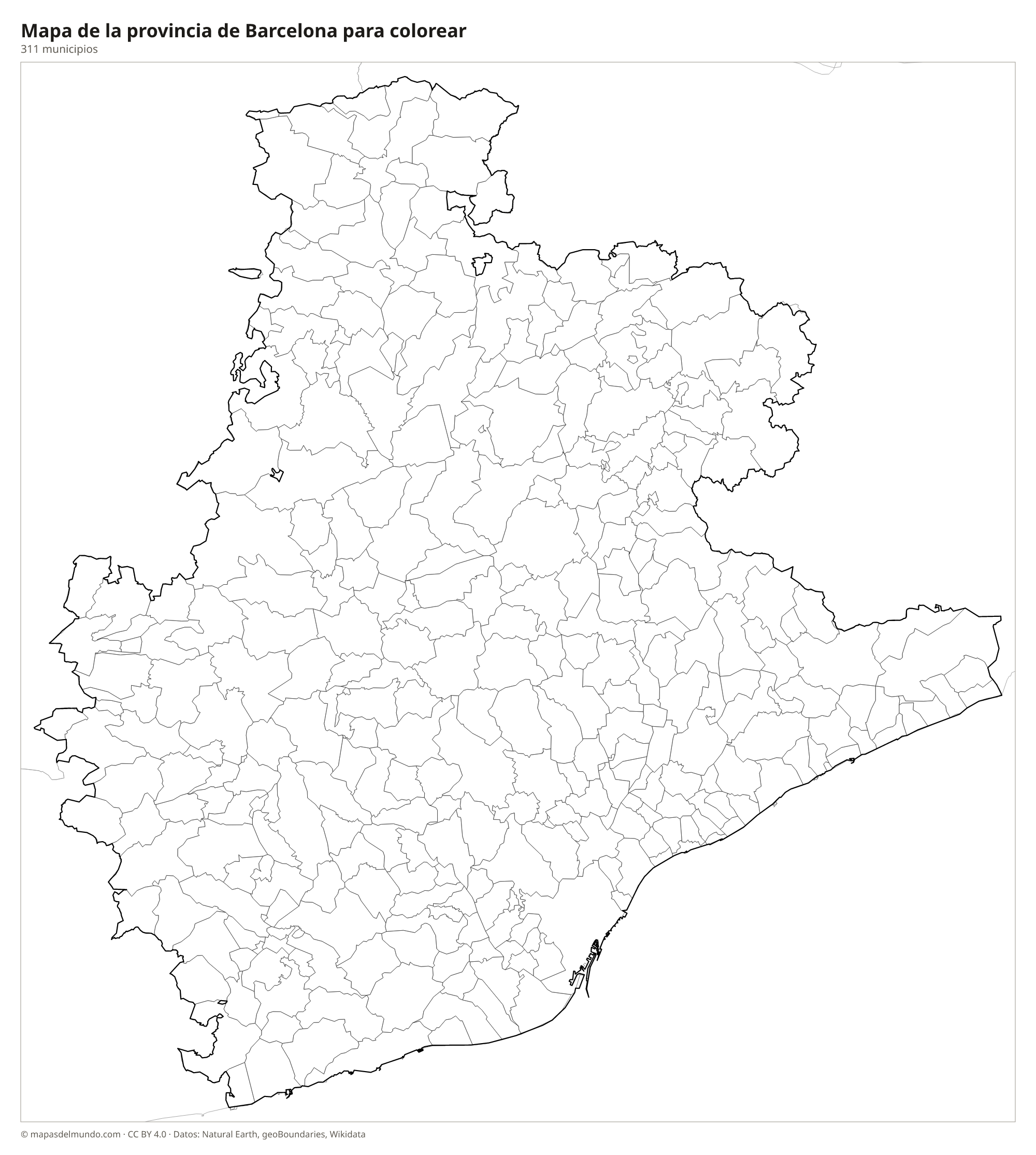 Mapa de la provincia de Barcelona para colorear