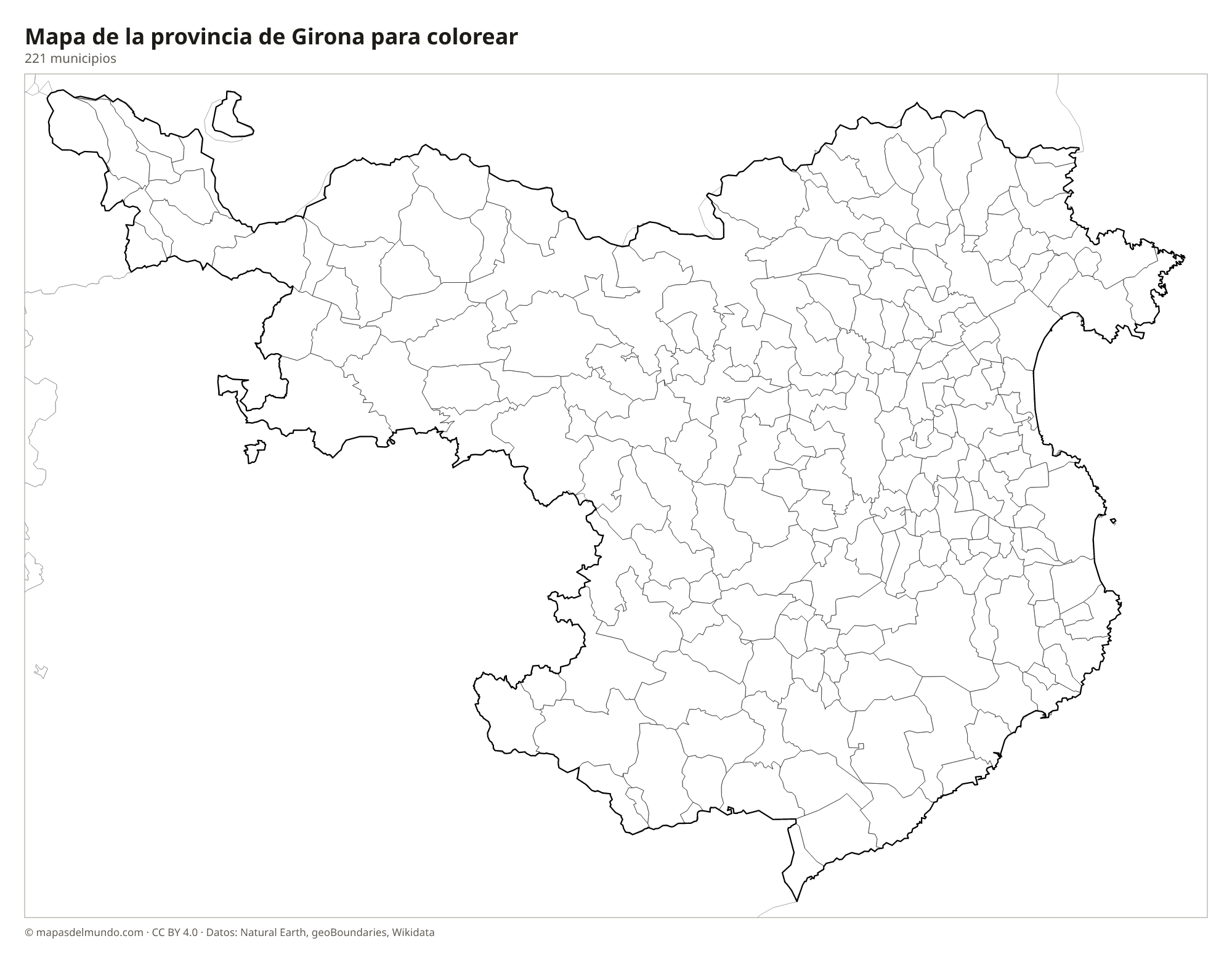 Mapa de la provincia de Girona para colorear