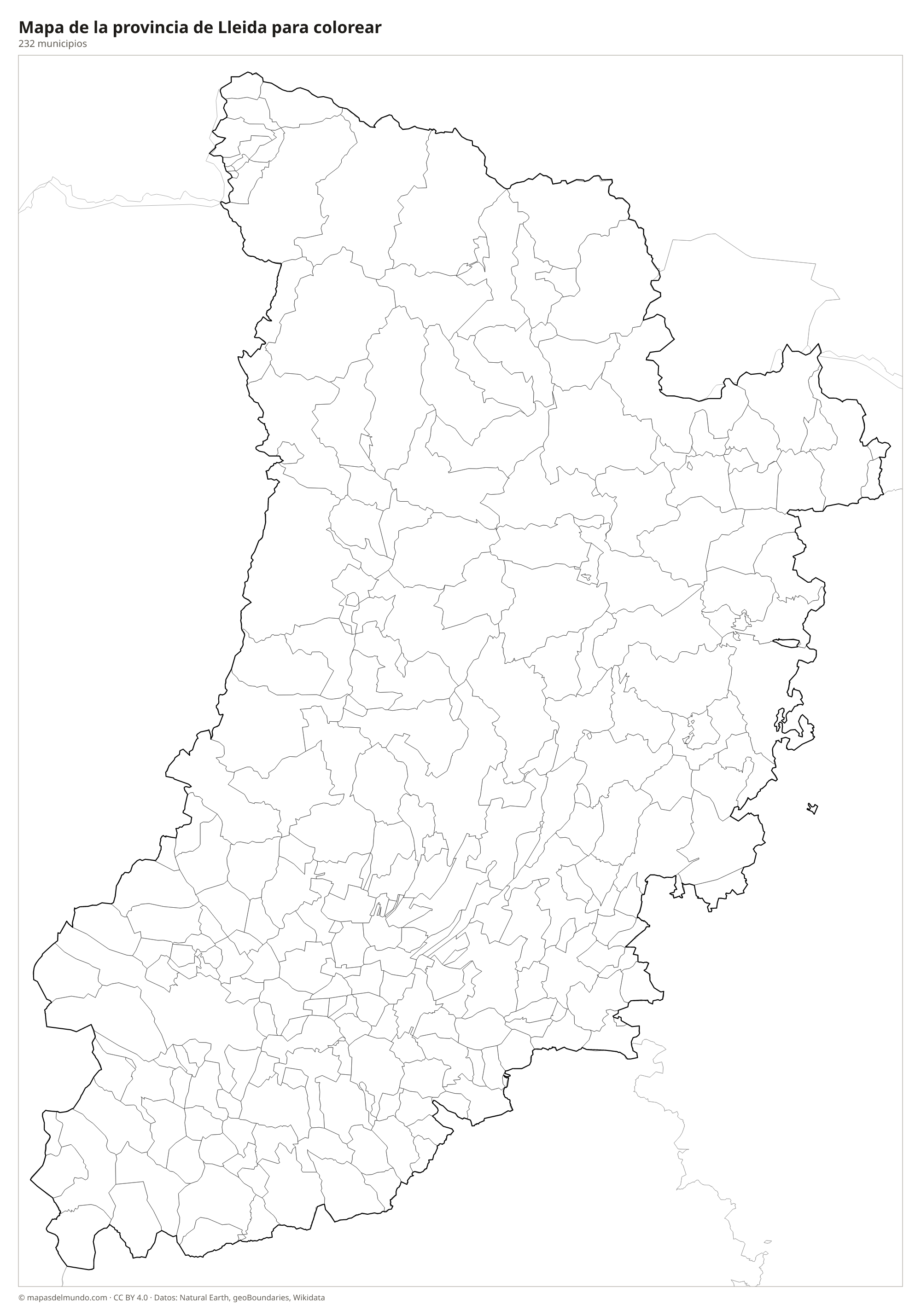 Mapa de la provincia de Lleida para colorear