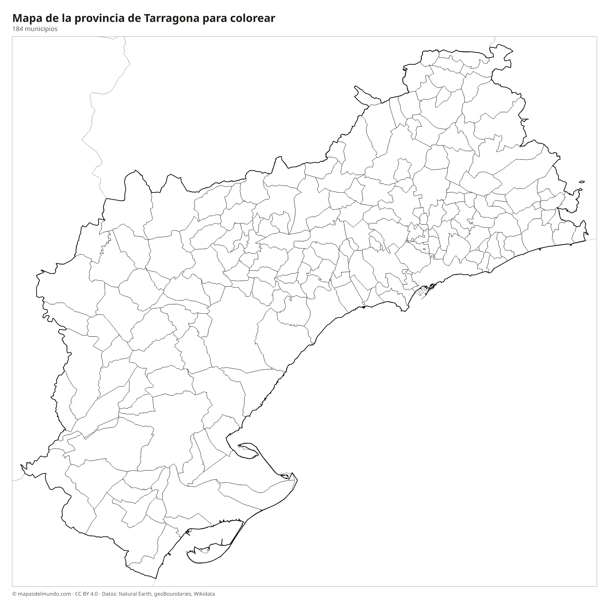 Mapa de la provincia de Tarragona para colorear