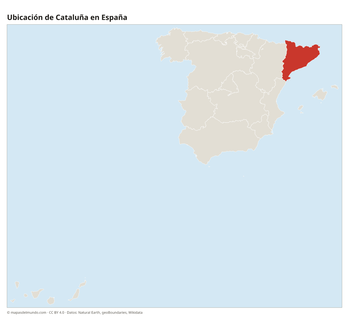 Ubicación de Cataluña en el mapa de España
