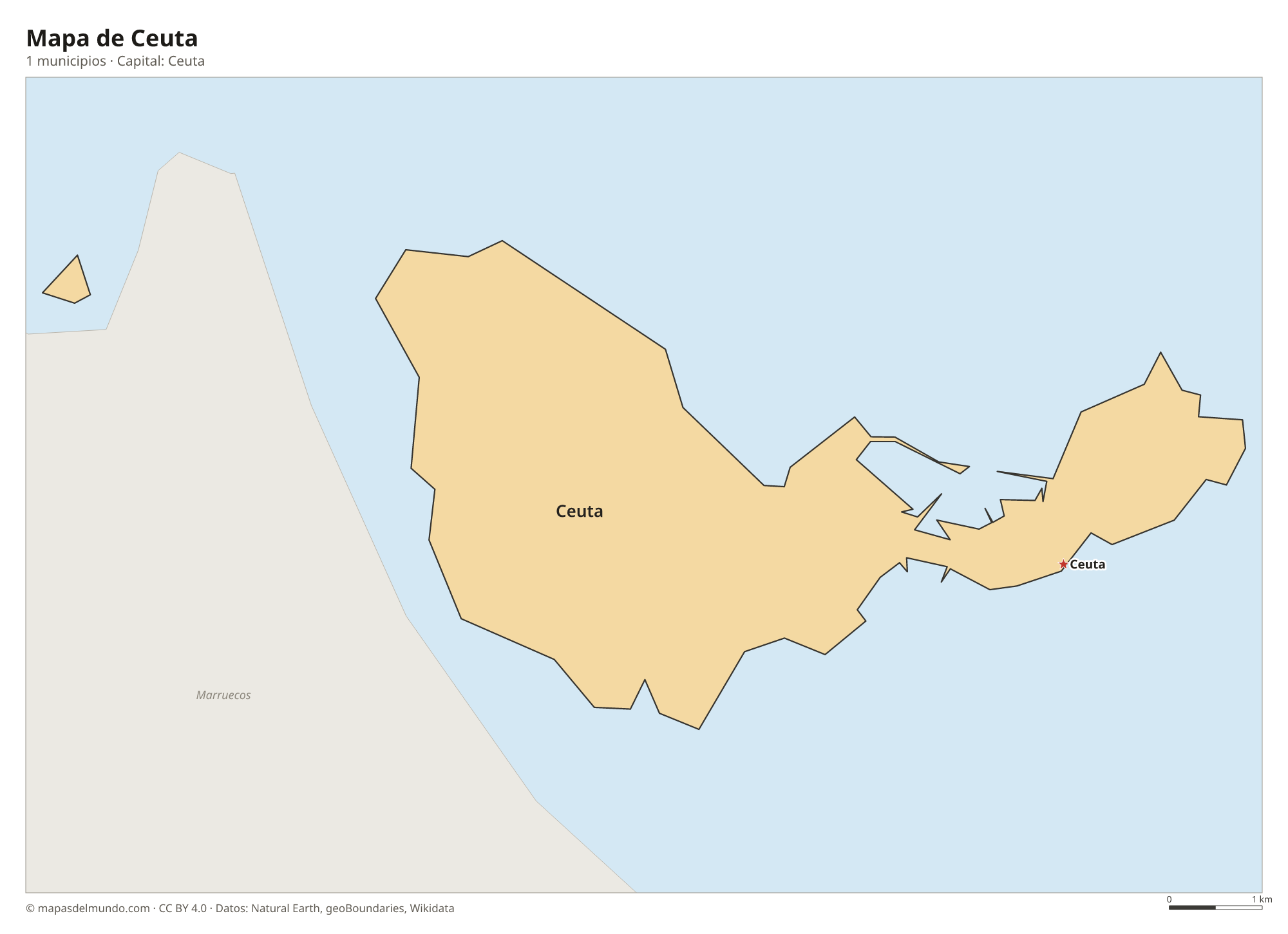 Mapa de Ceuta con sus 1 municipios