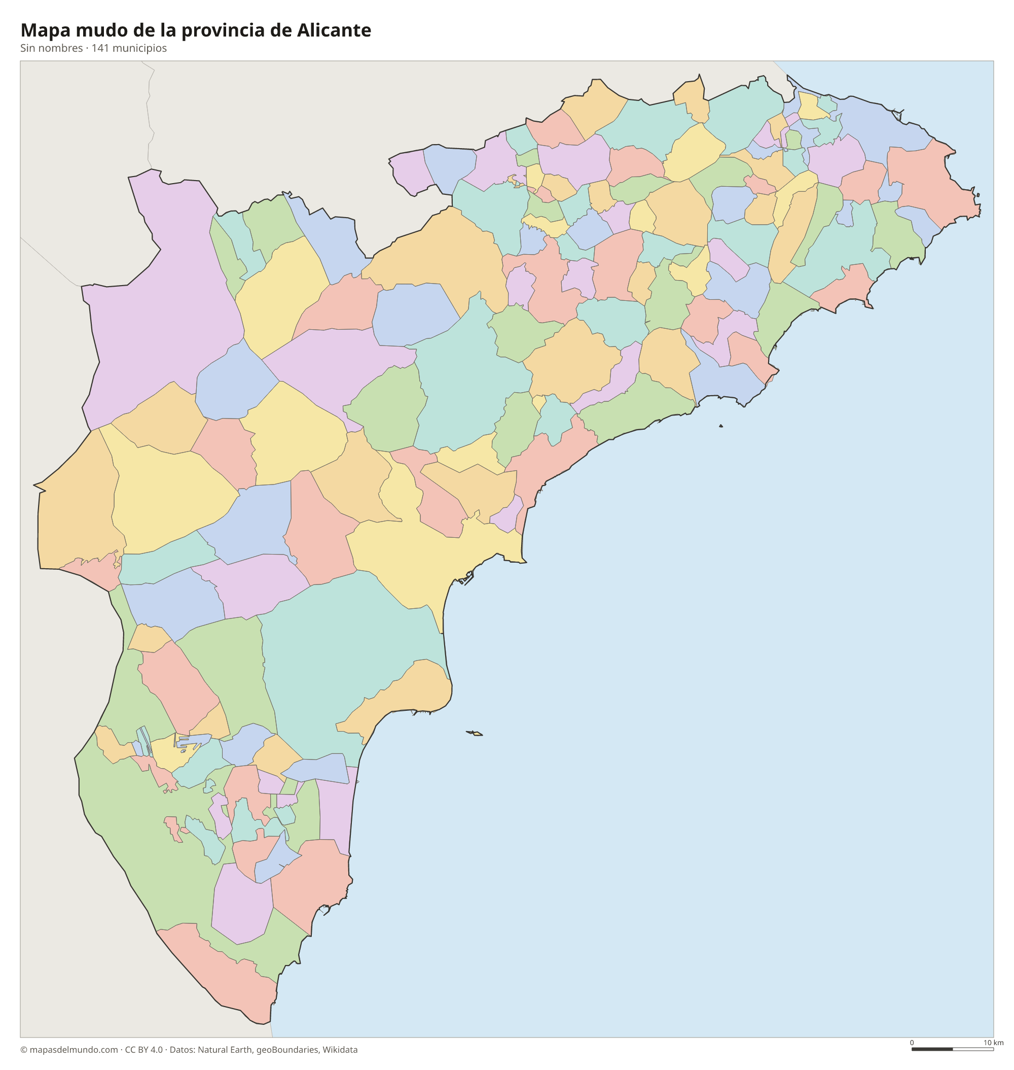 Mapa mudo de la provincia de Alicante