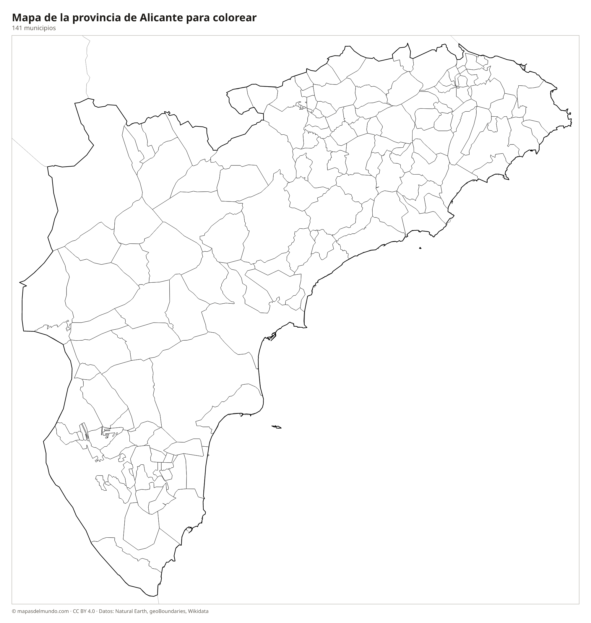 Mapa de la provincia de Alicante para colorear