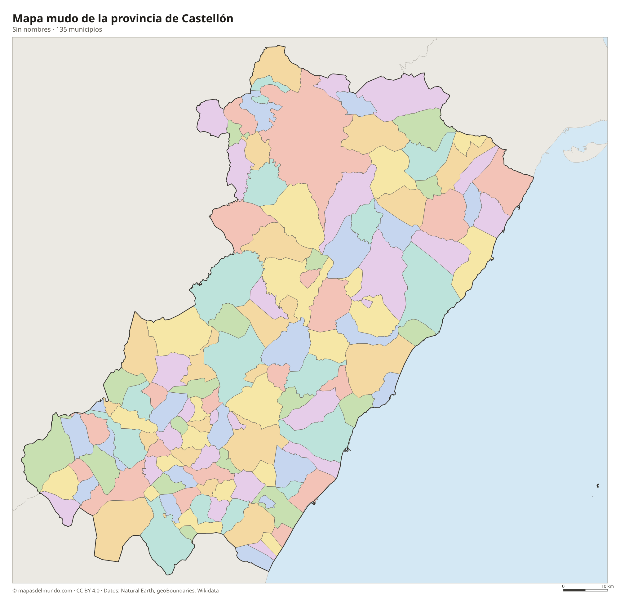 Mapa mudo de la provincia de Castellón