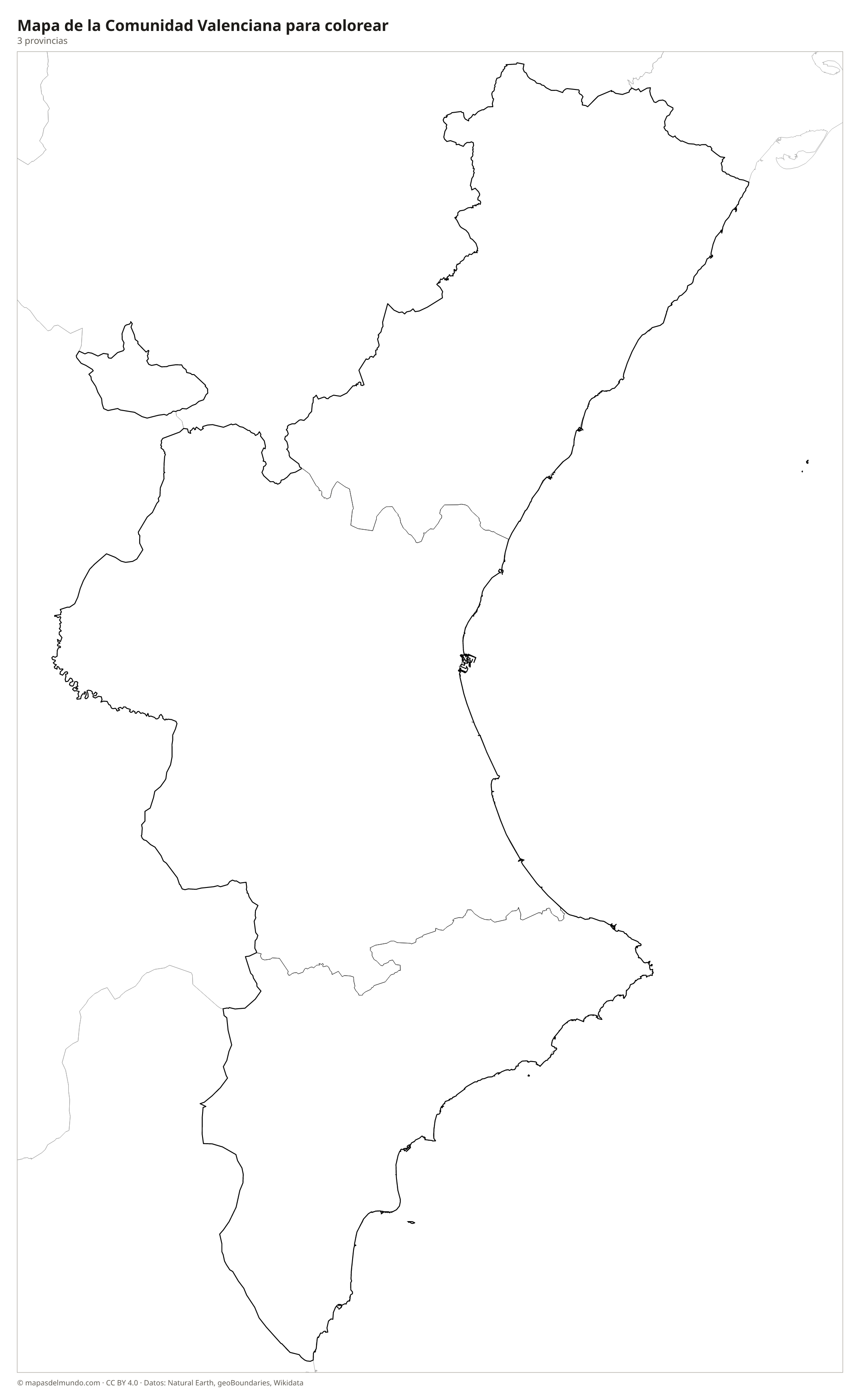 Mapa de la Comunidad Valenciana para colorear