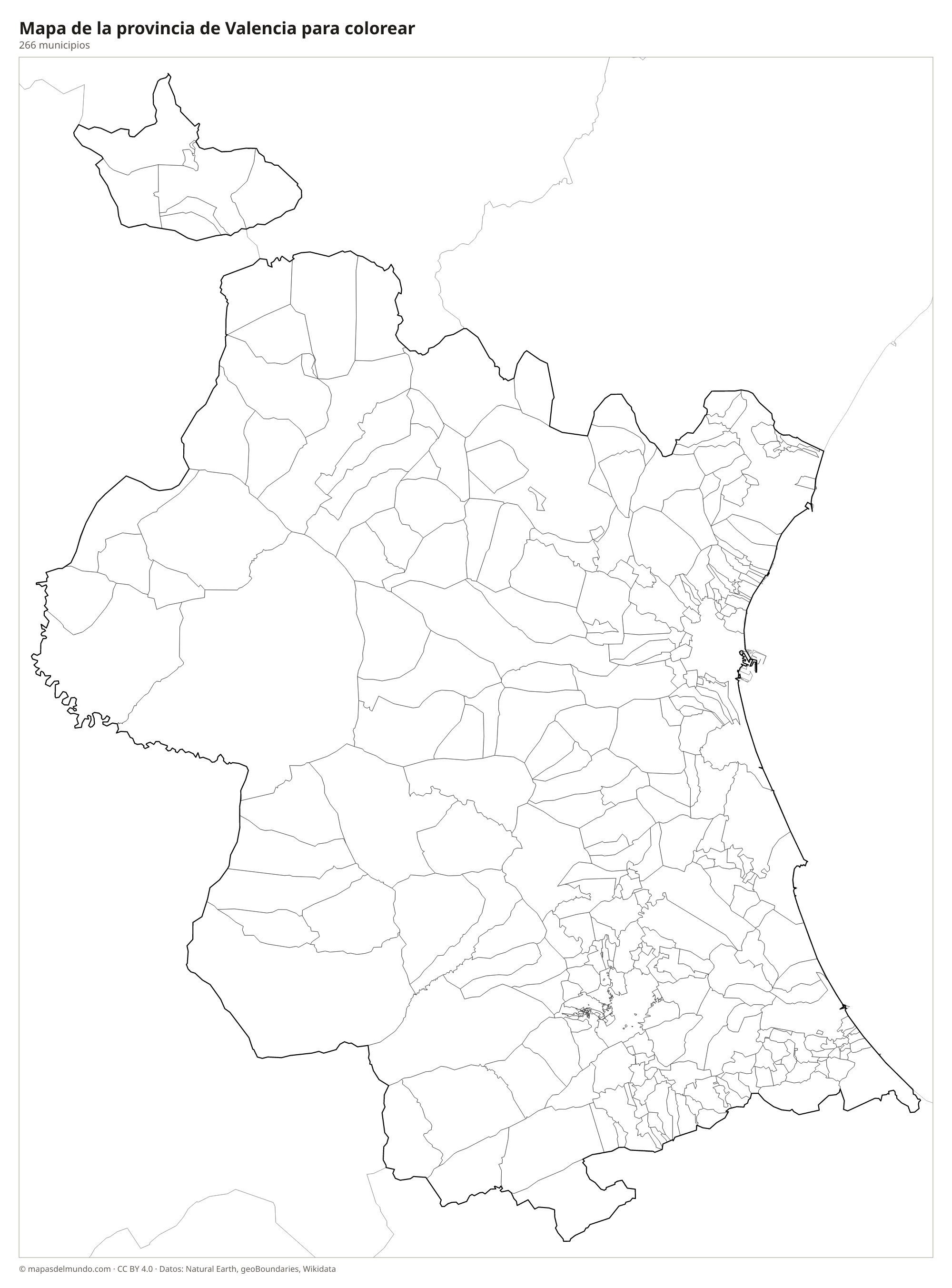 Mapa de la provincia de Valencia para colorear