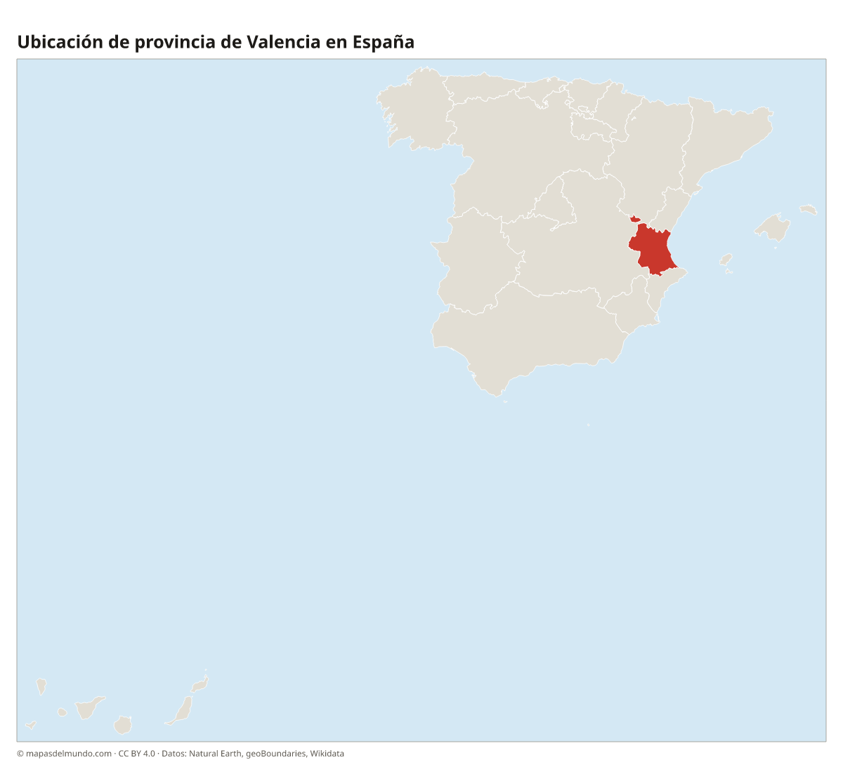 Ubicación de la provincia de Valencia en el mapa de España