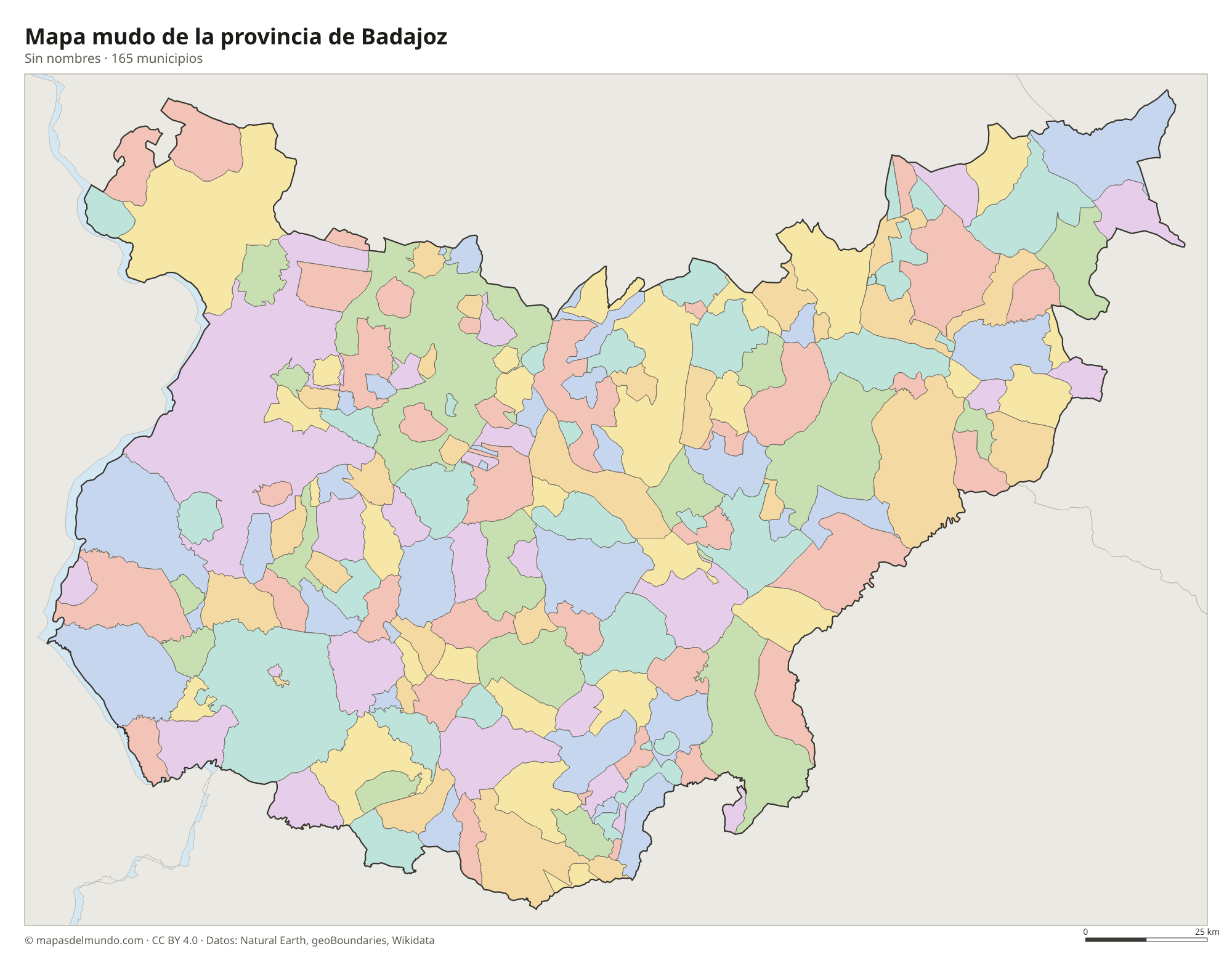 Mapa mudo de la provincia de Badajoz