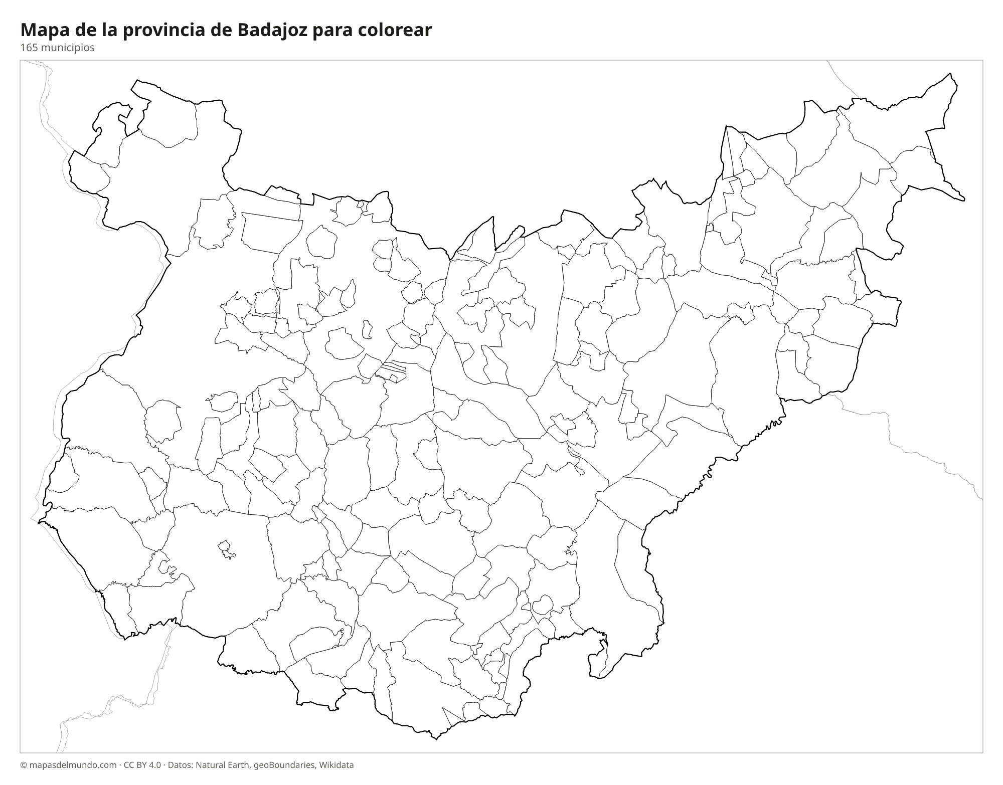 Mapa de la provincia de Badajoz para colorear