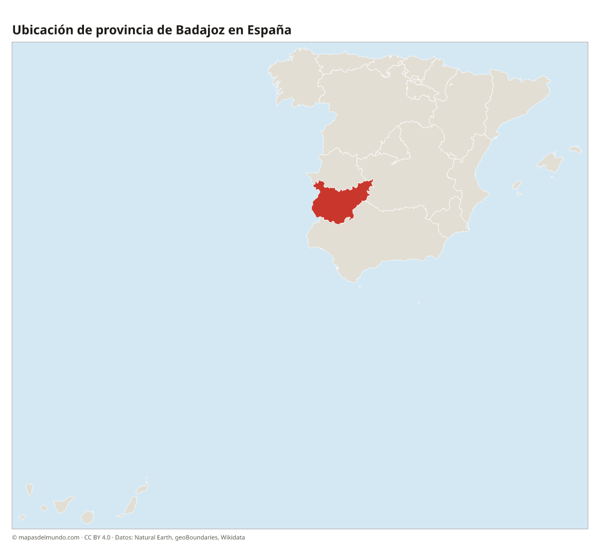 Ubicación de la provincia de Badajoz en el mapa de España