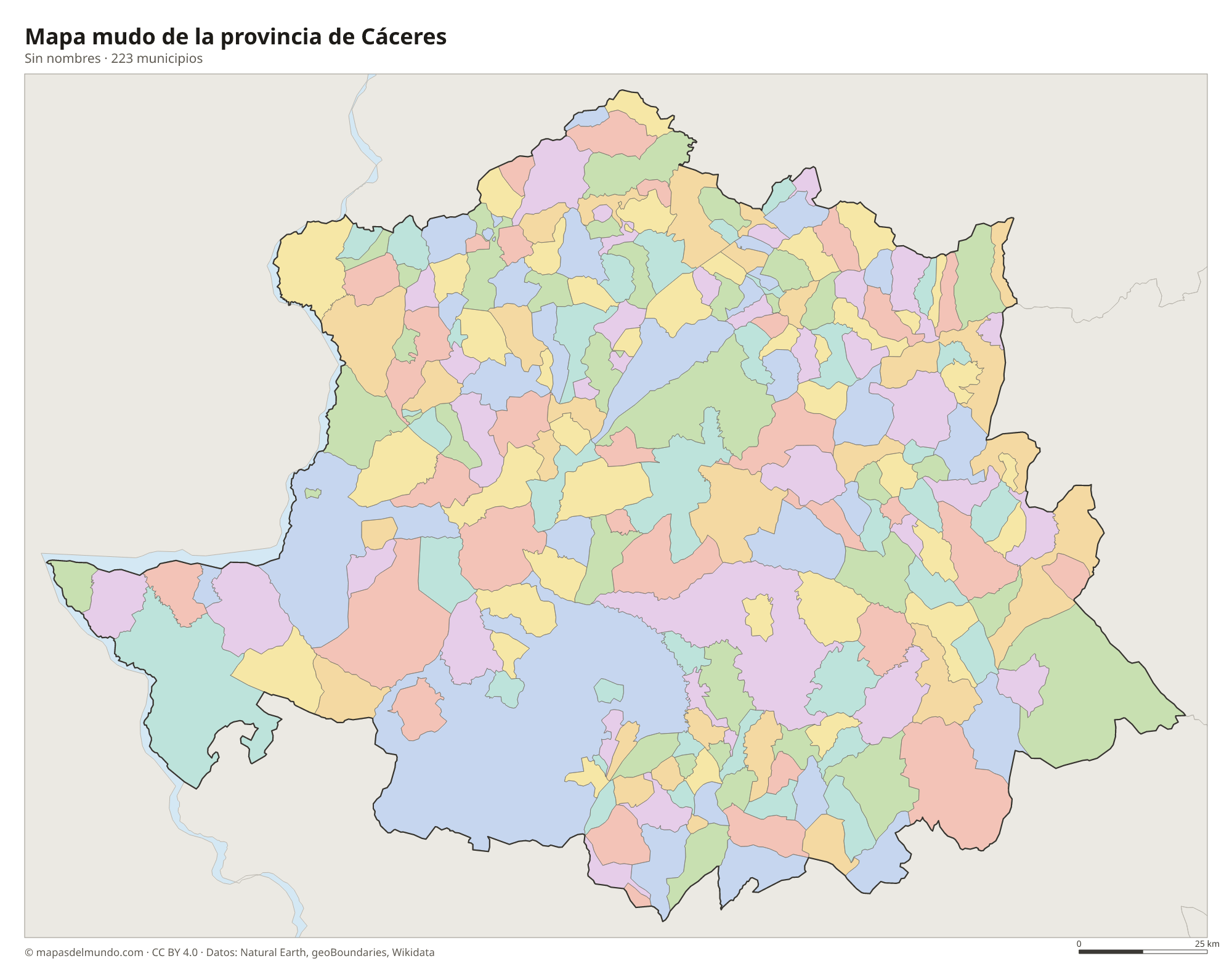 Mapa mudo de la provincia de Cáceres