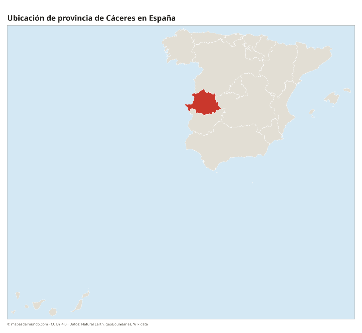 Ubicación de la provincia de Cáceres en el mapa de España