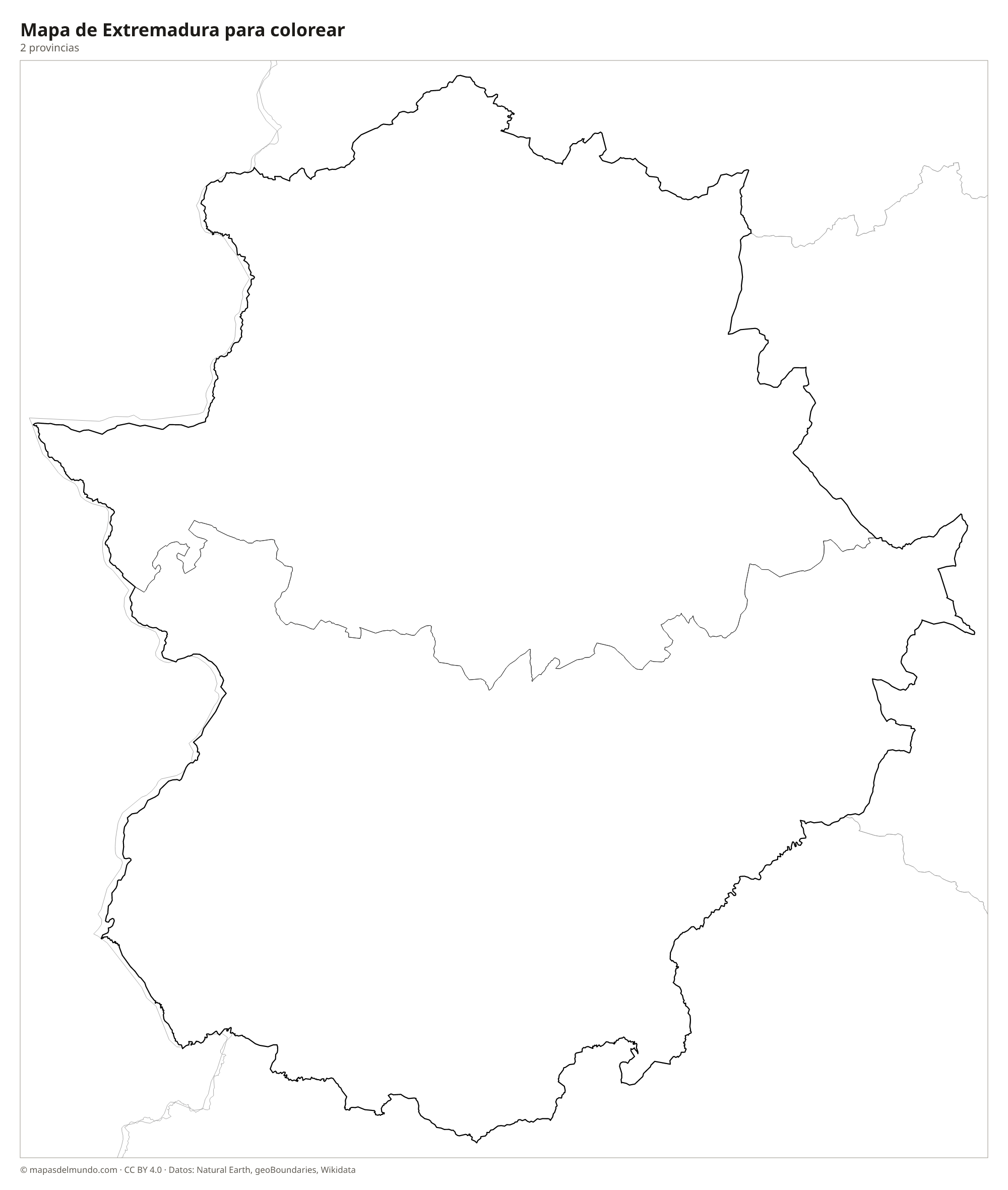Mapa de Extremadura para colorear