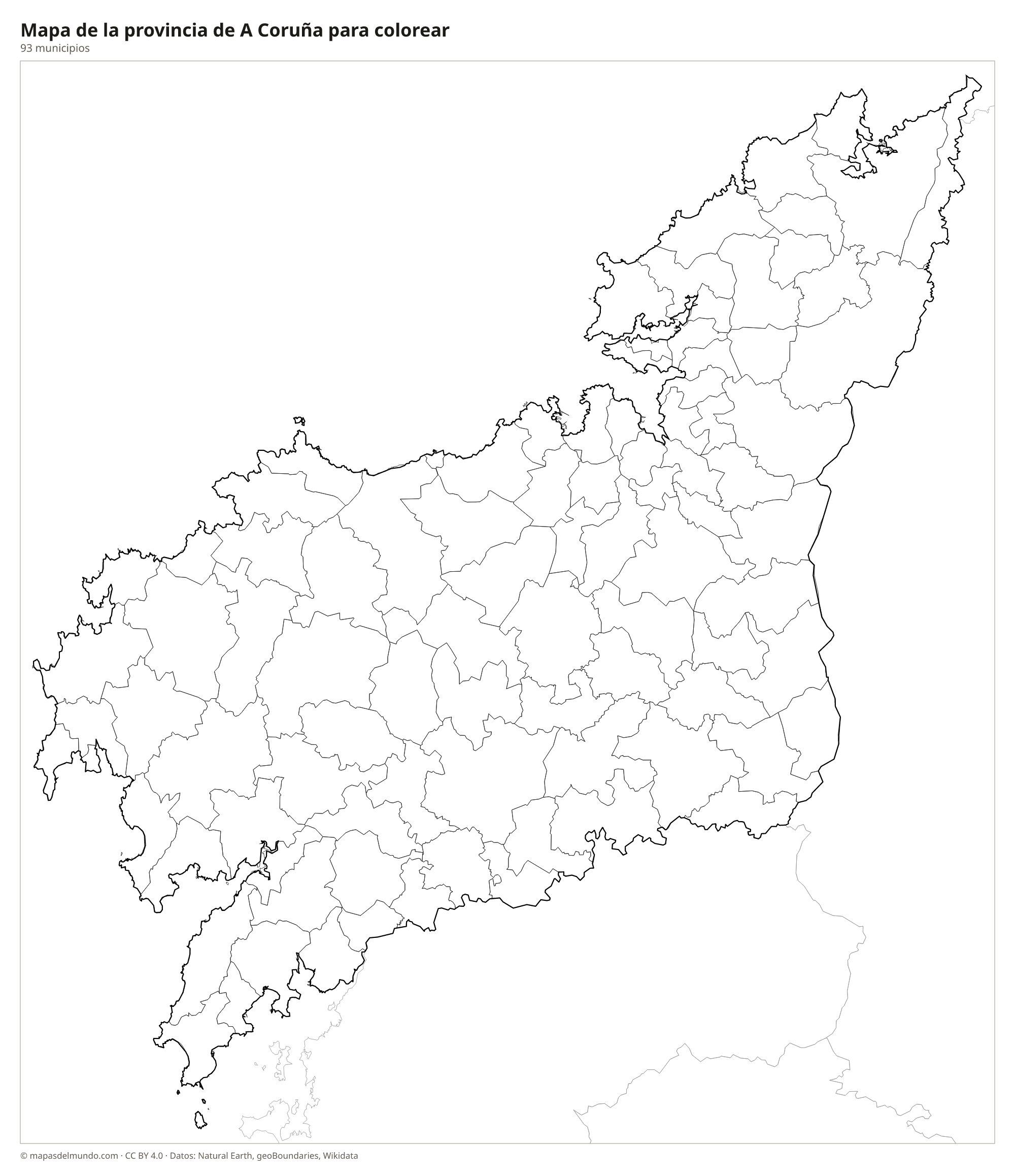 Mapa de la provincia de A Coruña para colorear
