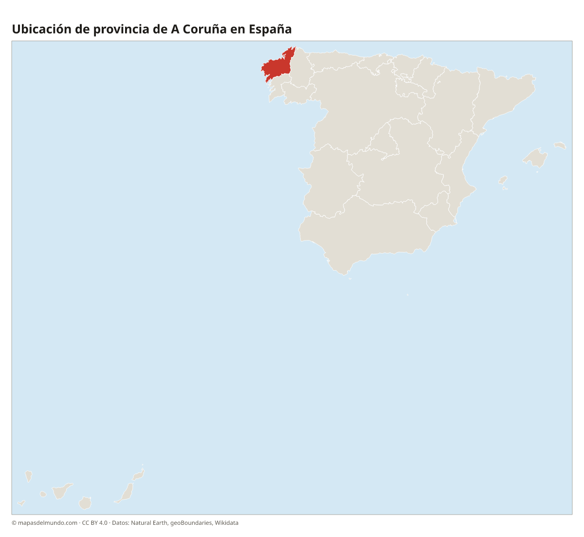 Ubicación de la provincia de A Coruña en el mapa de España