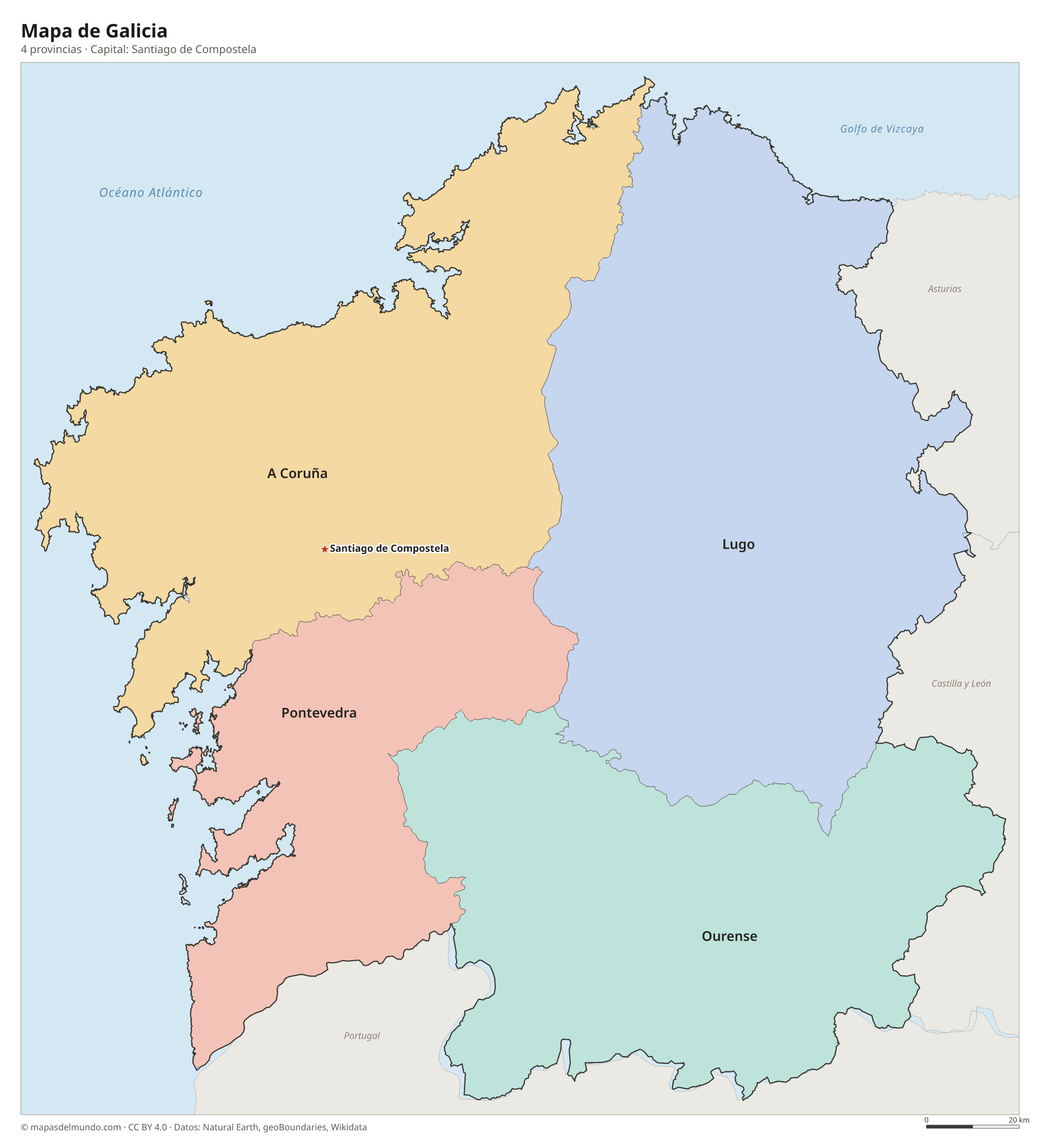 Mapa de Galicia con sus 4 provincias