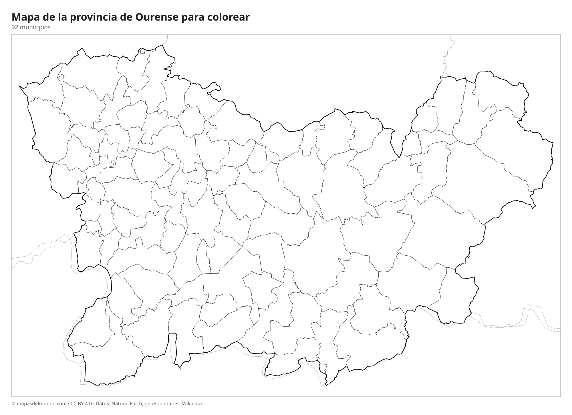 Mapa de la provincia de Ourense para colorear